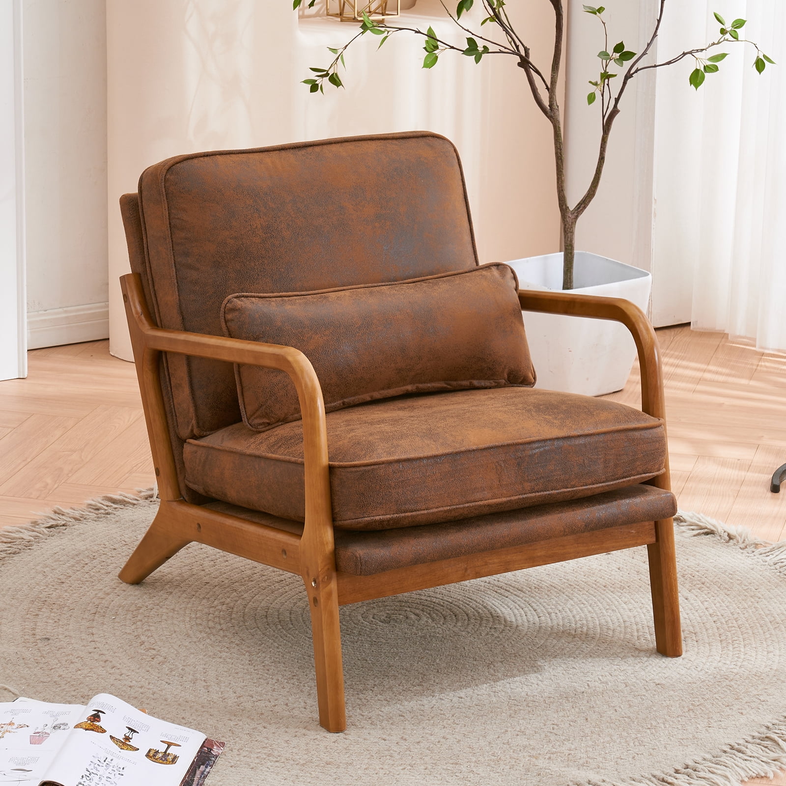 Zyerch - Oak Armrest Oak Upholstered Single Lounge Chair Indoor Lounge Chair Orange