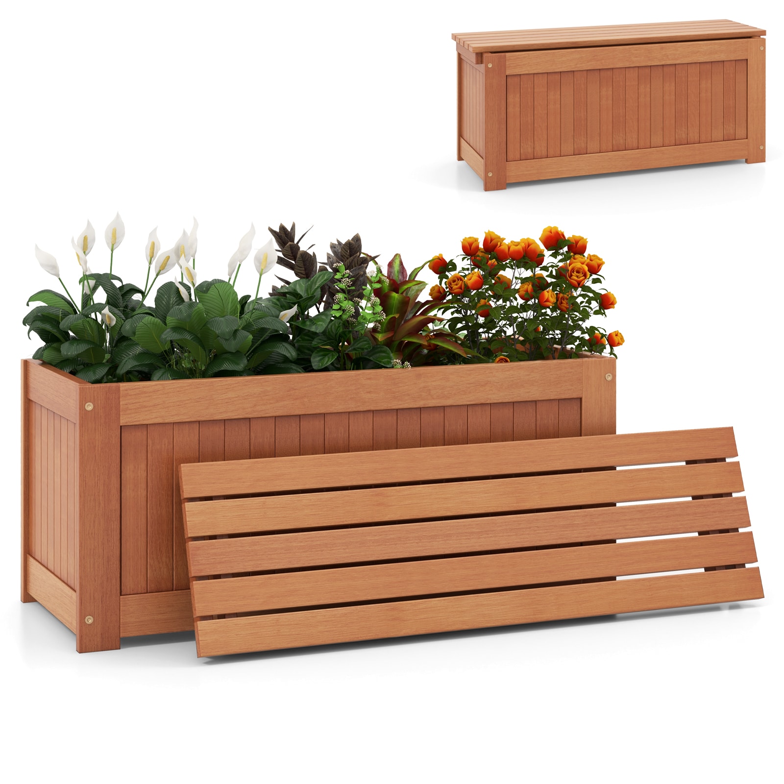  YSGT426612 Rectangle 16.0-Inches W Extra Large Brown Wood Contemporary/Modern Outdoor Planter