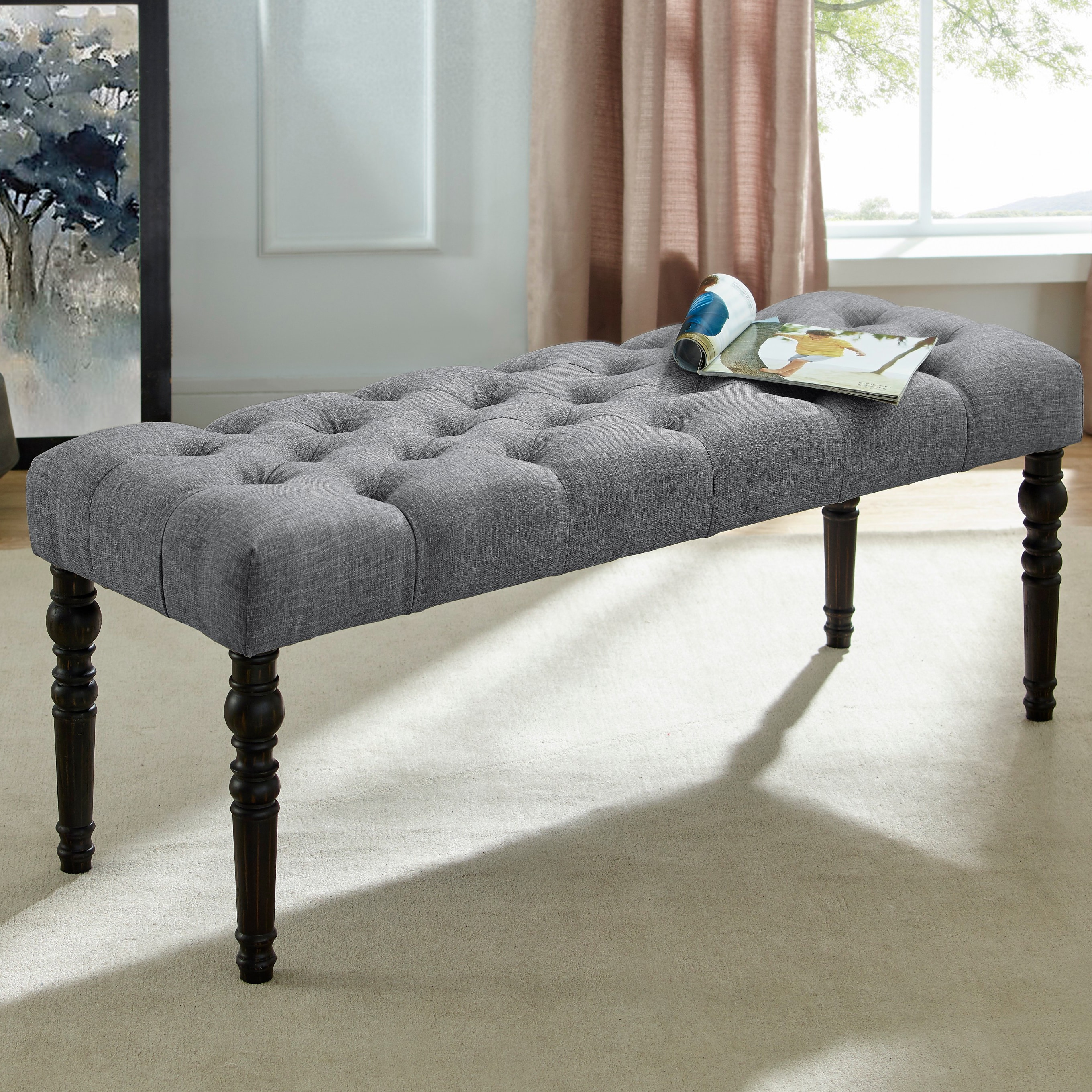 Mondawe MO-HZ64616 Midcentury Gray Accent Bench with Storage 48-in x 16-in x 19.5-in