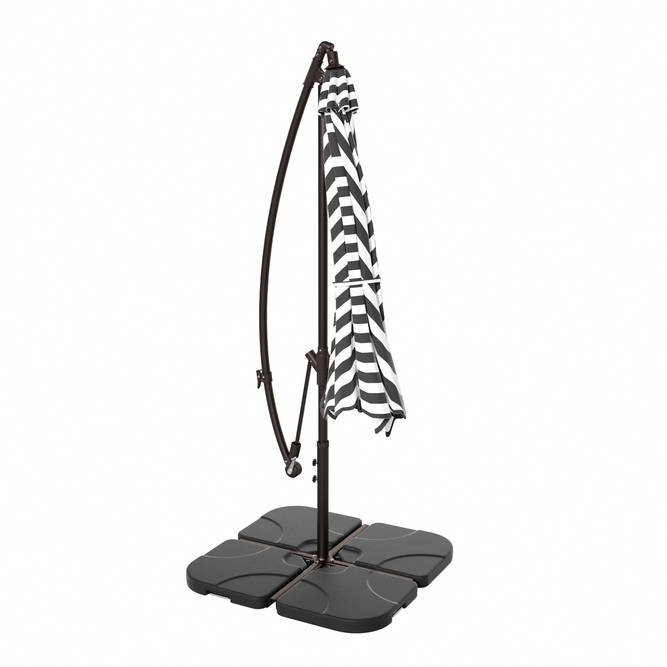 10 ft Gray and White Striped Cantilever Patio Umbrella with Base Weights