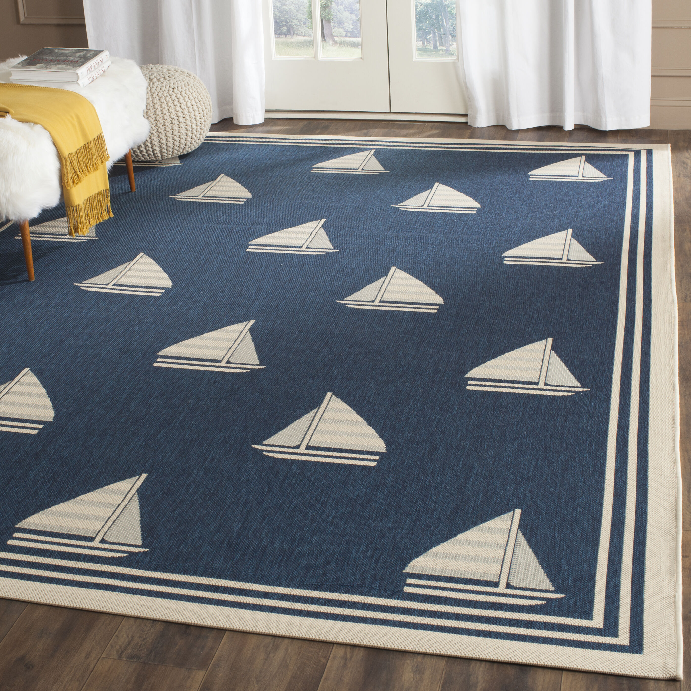 Safavieh CY7422-258A22-8 Courtyard Marcq 8 x 11 (ft) Loomed Polypropylene Navy/Beige Rectangular Indoor/Outdoor Area rug