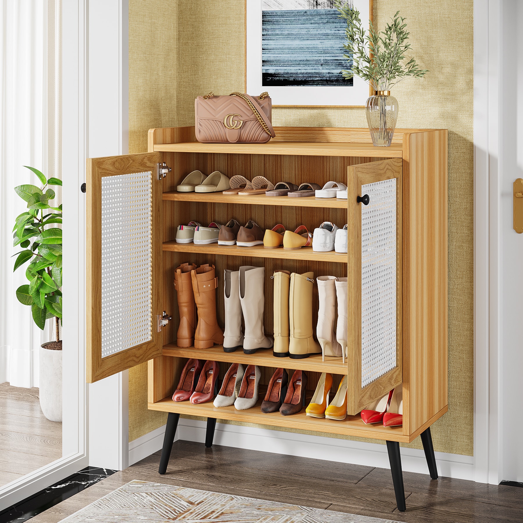 Tribesigns 37.4-in H 6 Tier 20 Pair White and Gold MDF Shoe Cabinet | HOGA-F1650