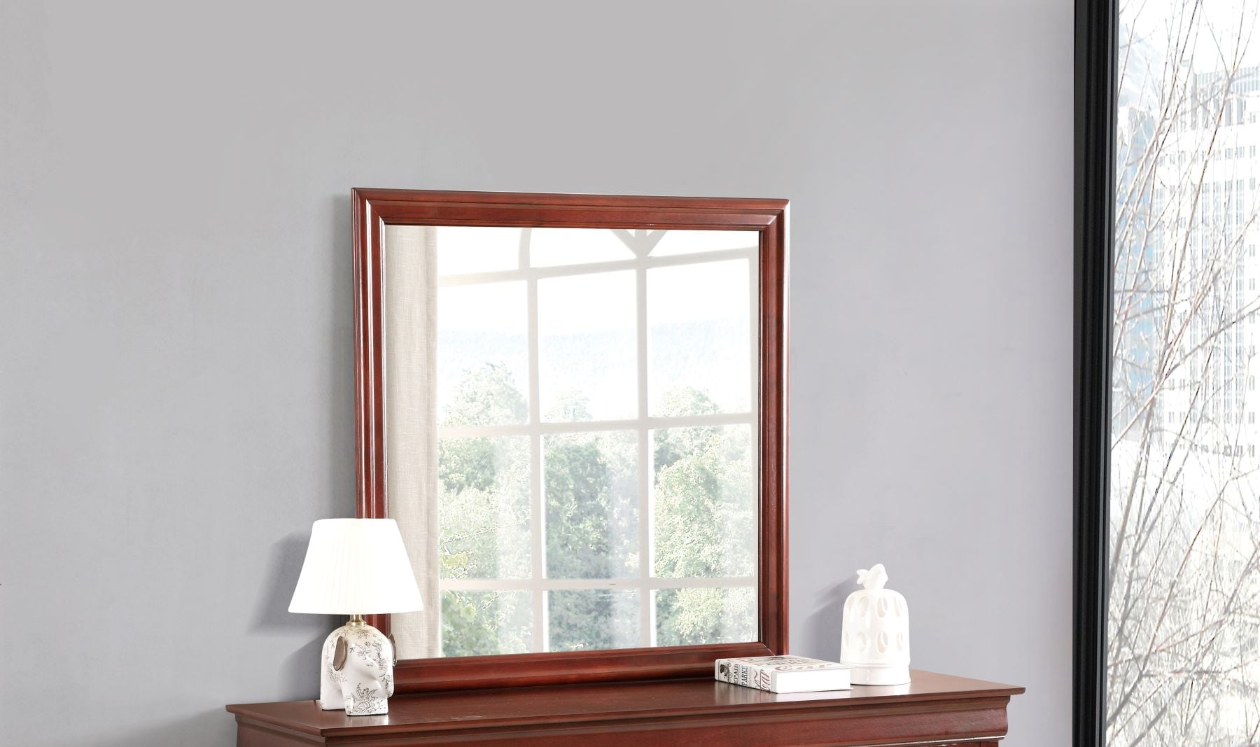 Blisstyle PREMIUM 38-in x 38-in Polished Square Bathroom Vanity Mirror ( Cherry )