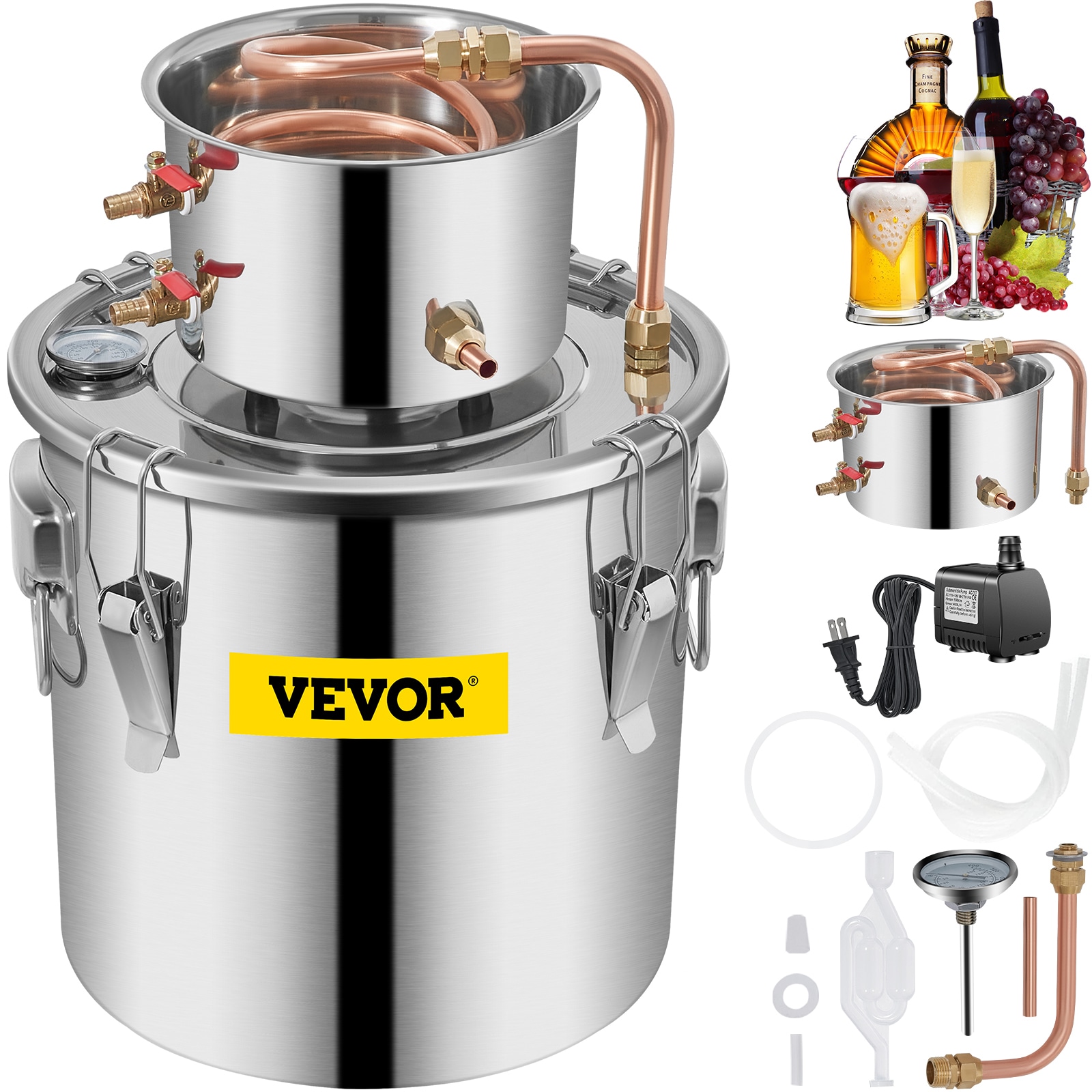 VEVOR ZLSJ3GALDTDB00001V1 3 Gal Water Alcohol Distiller Alcohol still