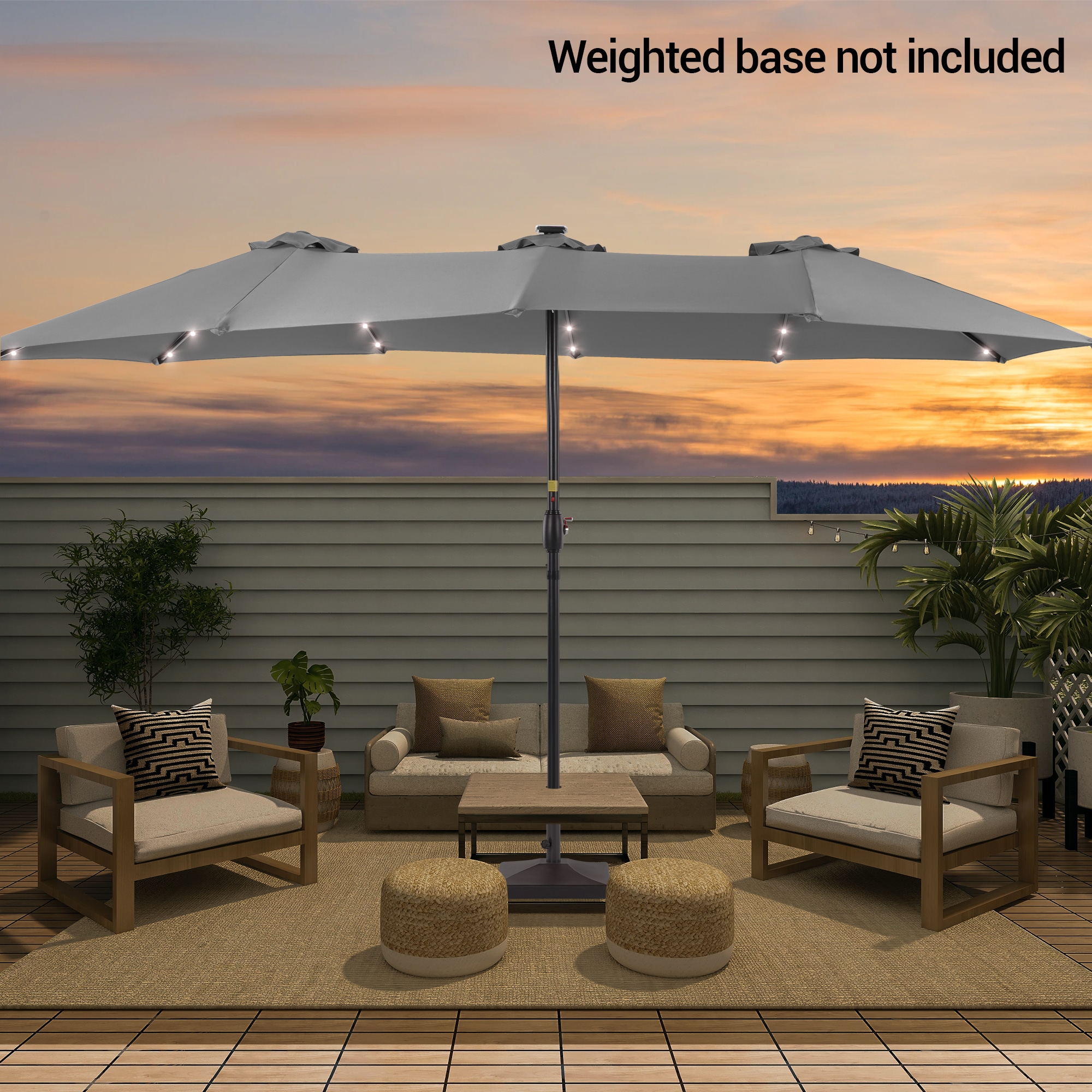 ACEGOSES LW-LED460GY 15-ft Aluminum Gray No-tilt Market Patio Umbrella with Lights