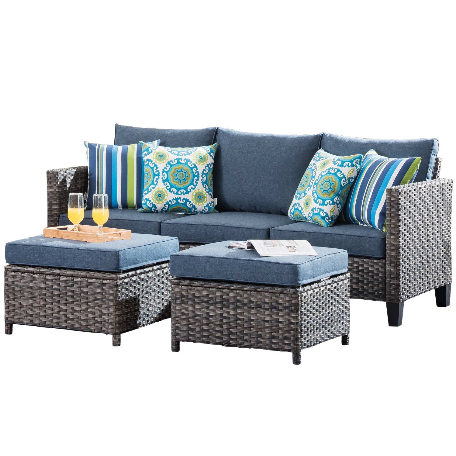FDW 4 Pieces Outdoor Patio Furniture Sets Sectional Sofa Wicker  Conversation Set Outdoor with Coffee Table (Brown) - Walmart.com