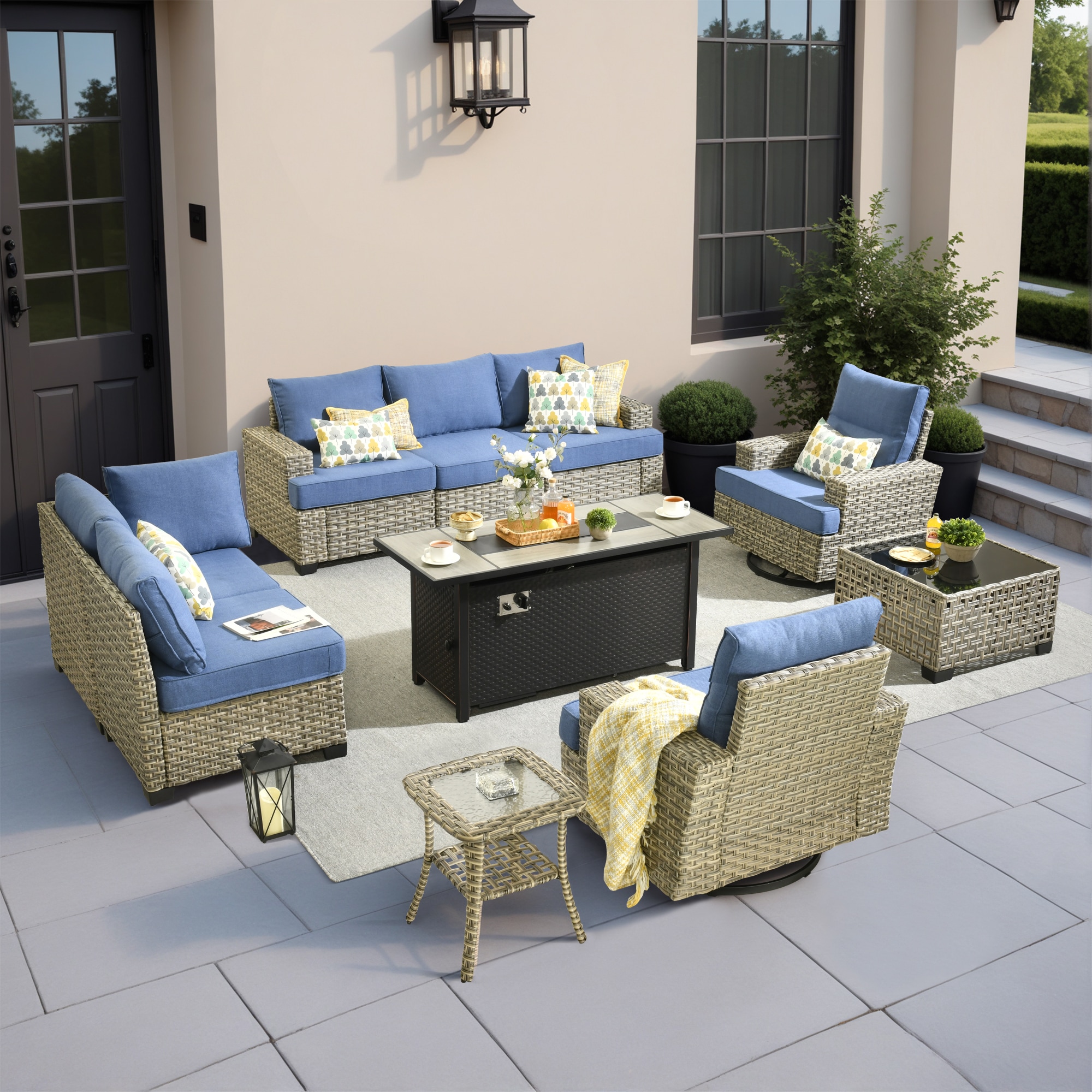 ALTRIGUS 6LCFP8503YZTBS510AL 10 -Piece Wicker Patio Sofa Conversation Set with Blue Cushions
