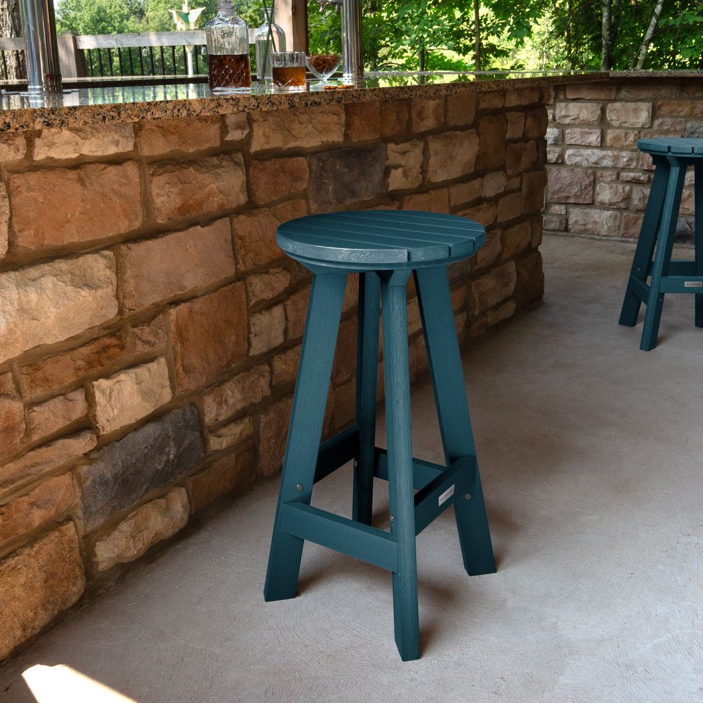 highwood AD-STBF01-NBE The Birch Nantucket Blue Poly-lumber Frame Stationary Bar Stool Chair with Slat Seat