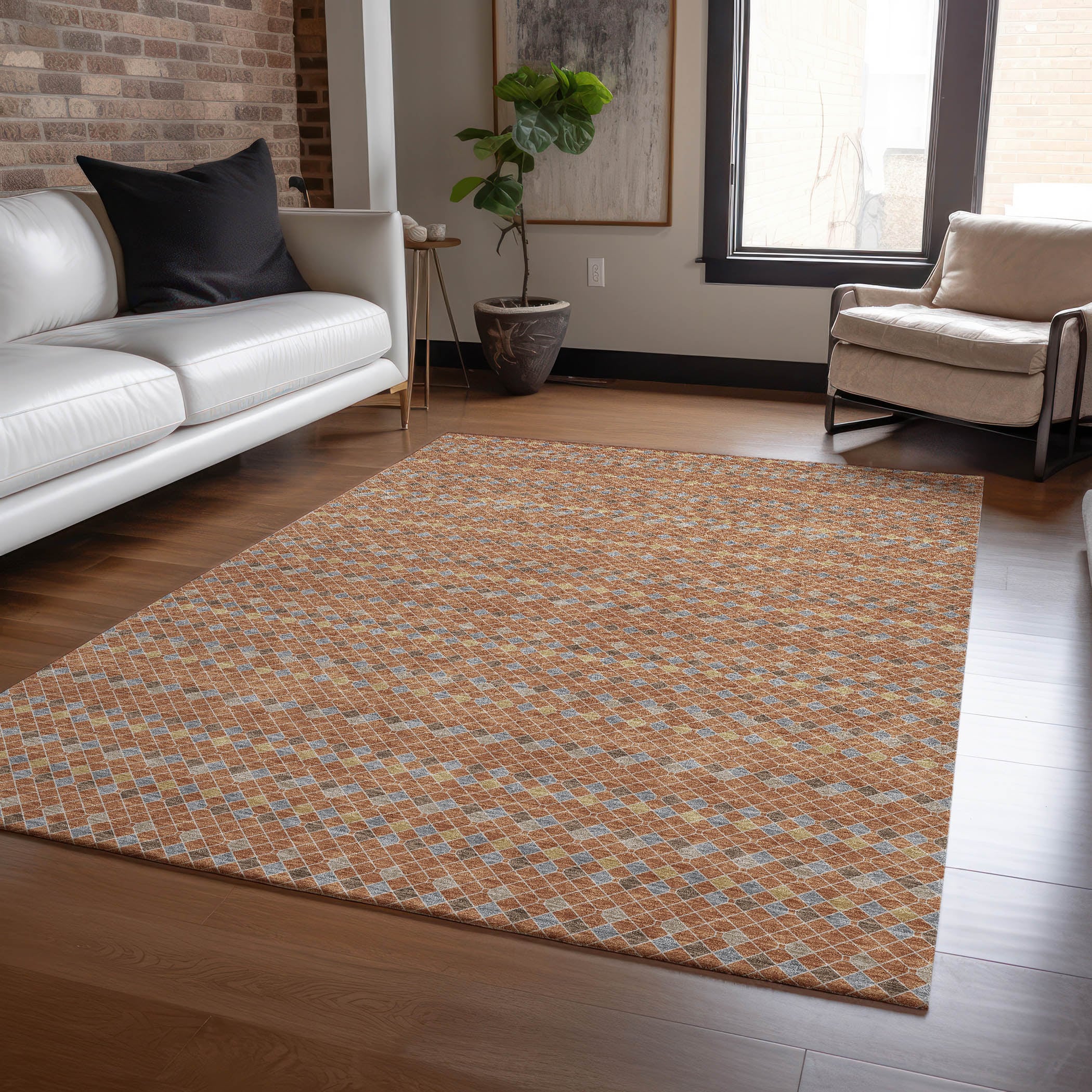 Addison Rugs ACN1416PK30X46 Chantille ACN1416PK 2 x 3 (ft) Polyester Paprika Rectangular Indoor/Outdoor Geometric Machine washable Area rug