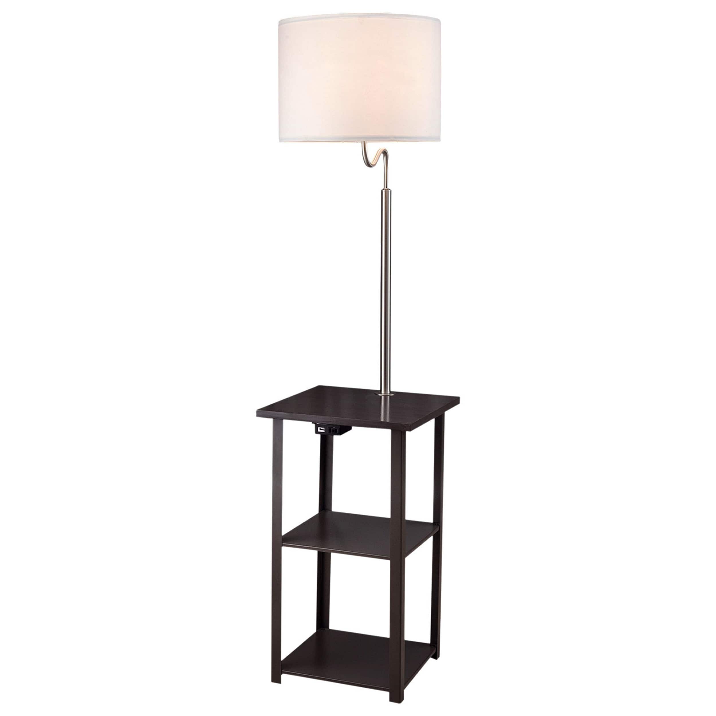 BABOOM BOM-0107037-OR Side Table Floor Lamp 58-in Mix Brown Shelf Floor Lamp with Fabric Shade