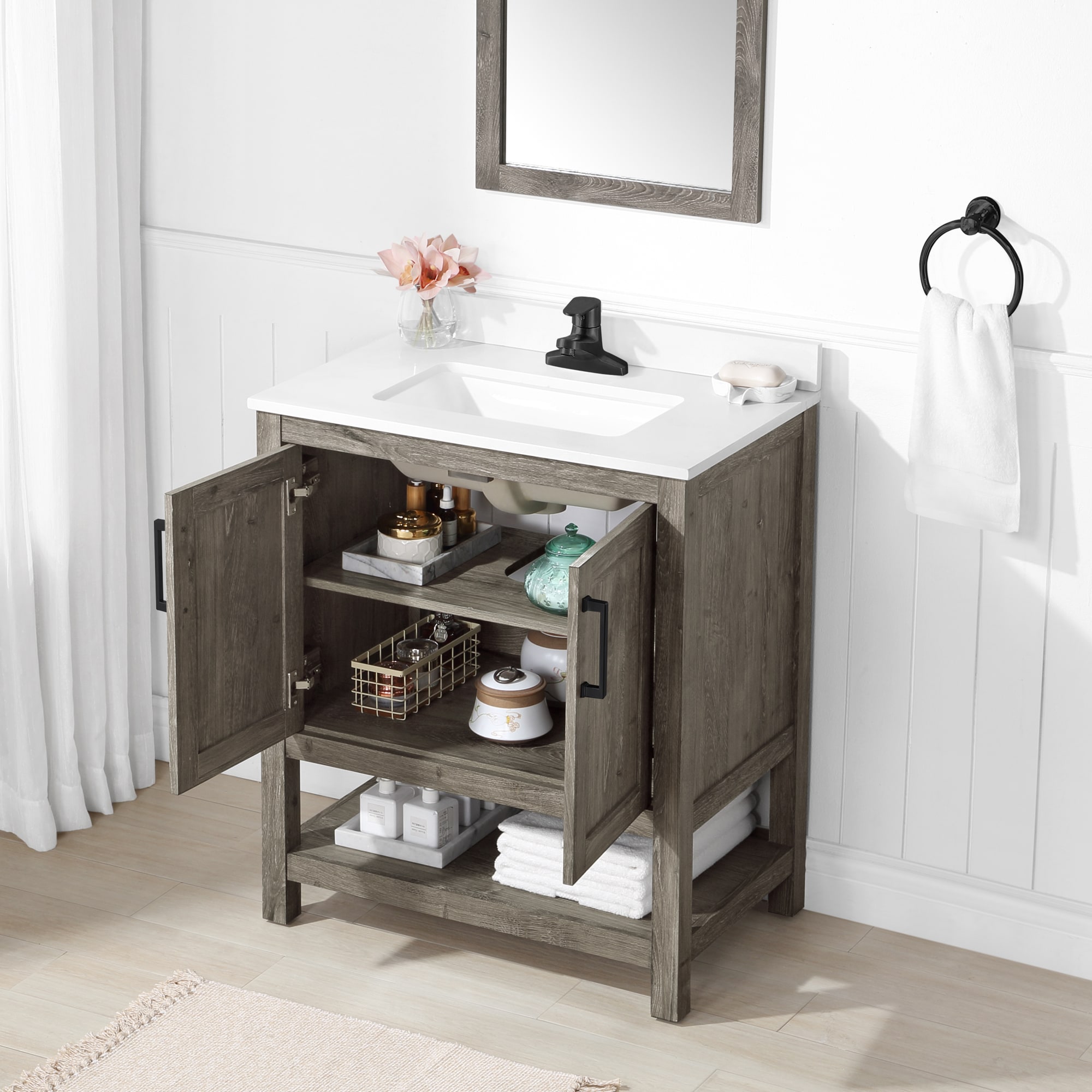 Comfystyle Solid-Wood 36 in. W x 22 in. H x 38 in. D Bath Vanity in Gray  with White Stone Top, Cabinet and Single Sink HO11SBV3600FSGXMSX - The Home  Depot
