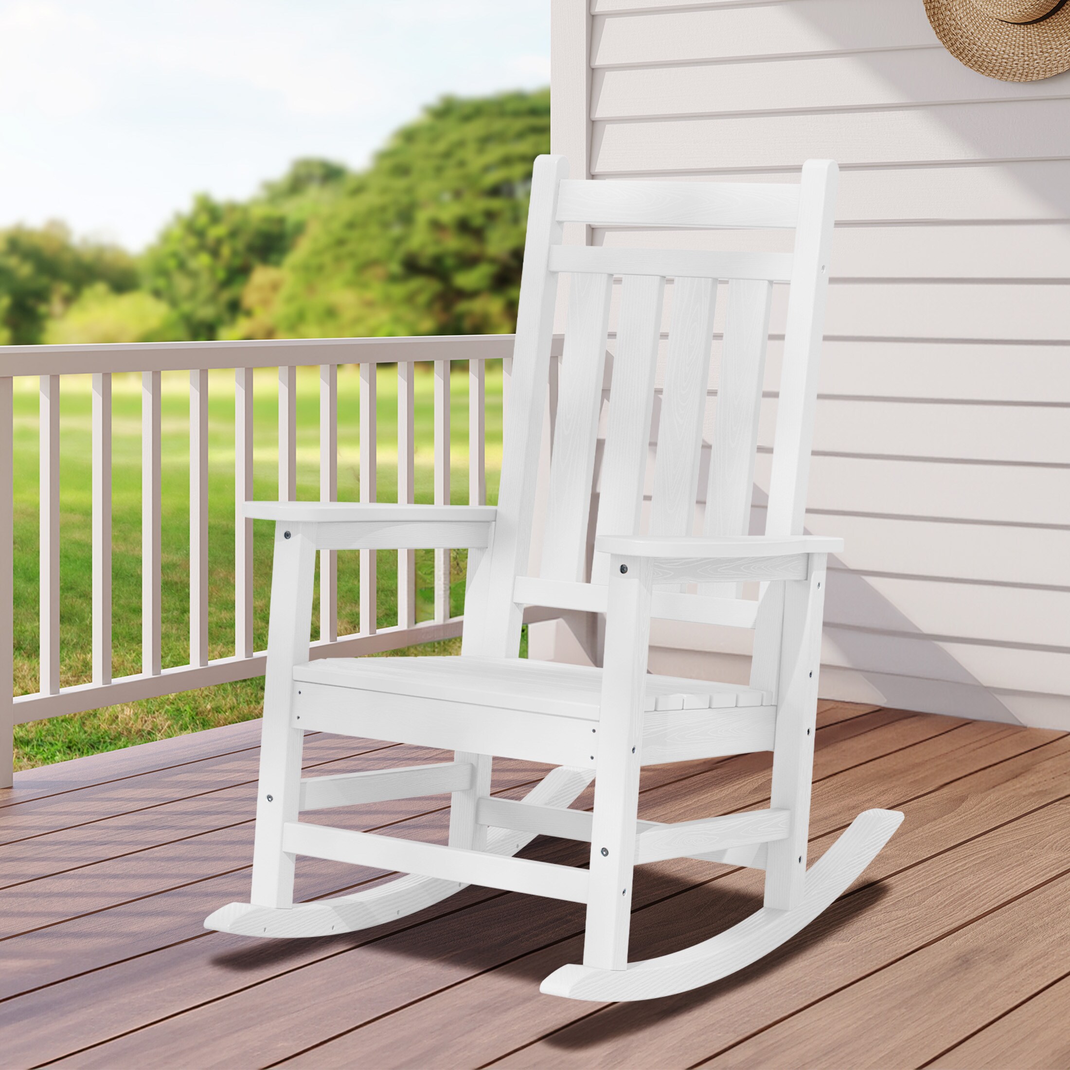 JEAREY HDPE High back Patio Rocking Chair White Hdpe Frame Rocking Chair with Slat Seat in the Patio Chairs department at Lowes