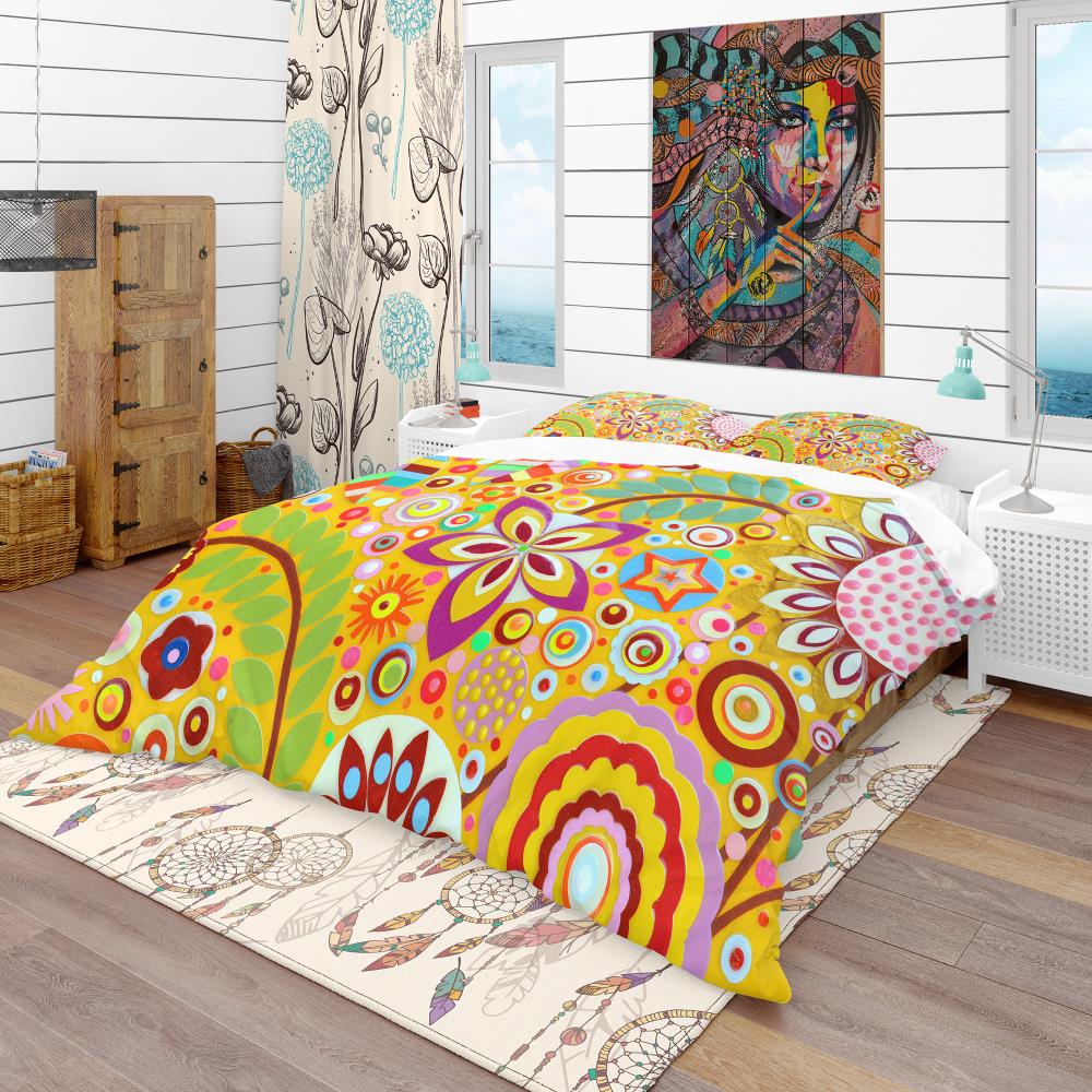 Designart BED18608-K 3 -Piece Yellow King Duvet cover Set