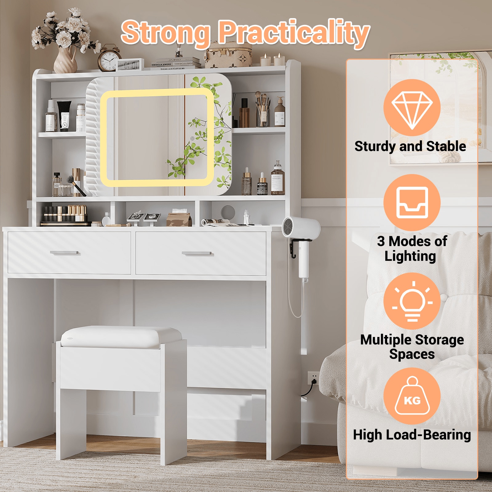 Qeetex SUN-PHO-339K84HD Bedroom-Vanities - View #8