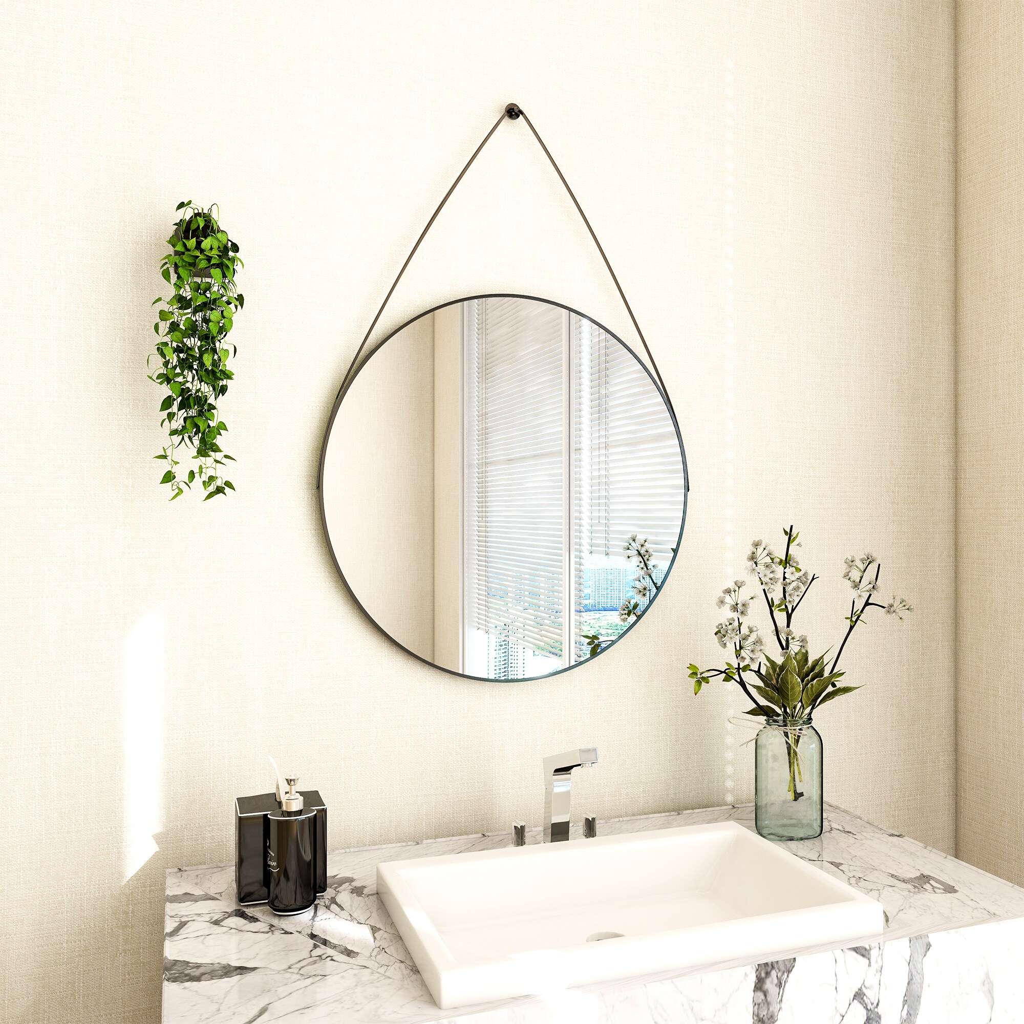 BEAUTYPEAK PDRM24B 24-Inches W x 24.0-Inches H Round Black Framed Wall Mirror