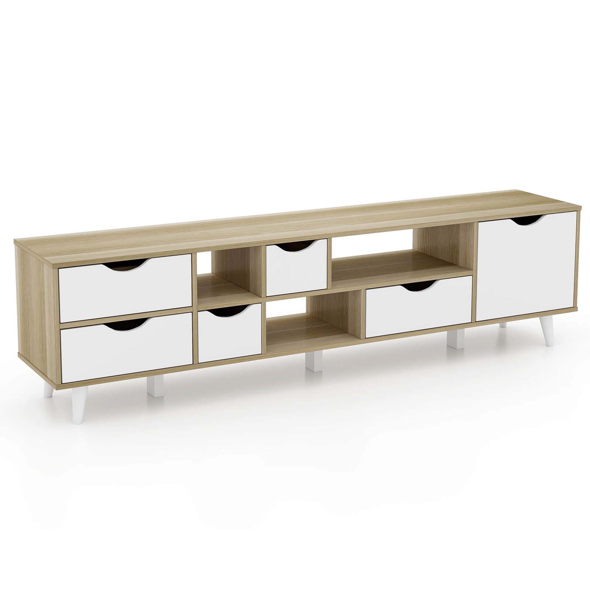 Costway HCST01980 Modern/Contemporary Oak TV stand Integrated TV Mount ( Accommodates TVs up to 65-in )