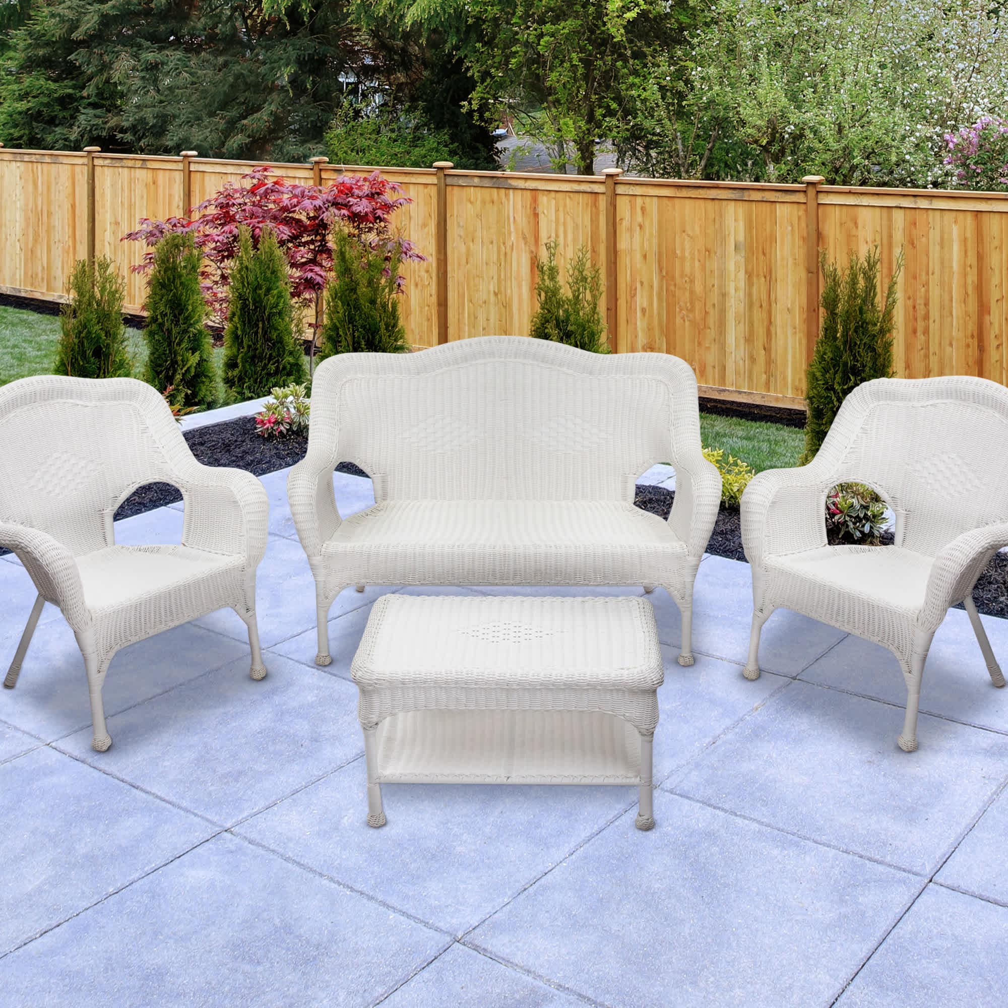 Wicker Outdoor Patio Conversation Set - White - 4pc