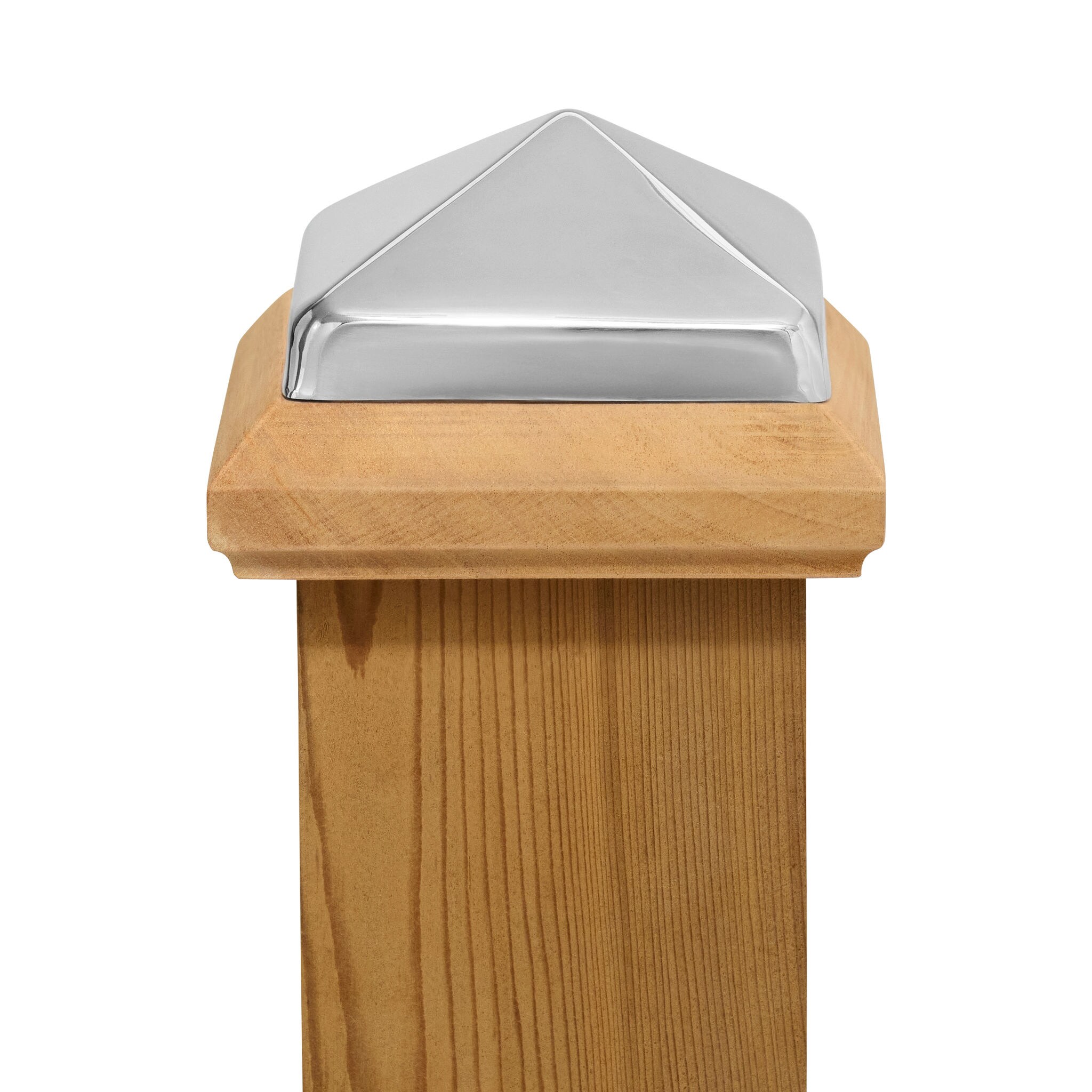 PERMAKAP 4-in x 4-in West Indies Pyramid One-Piece Sanded Stainless Steel Mahogany Deck Post Cap
