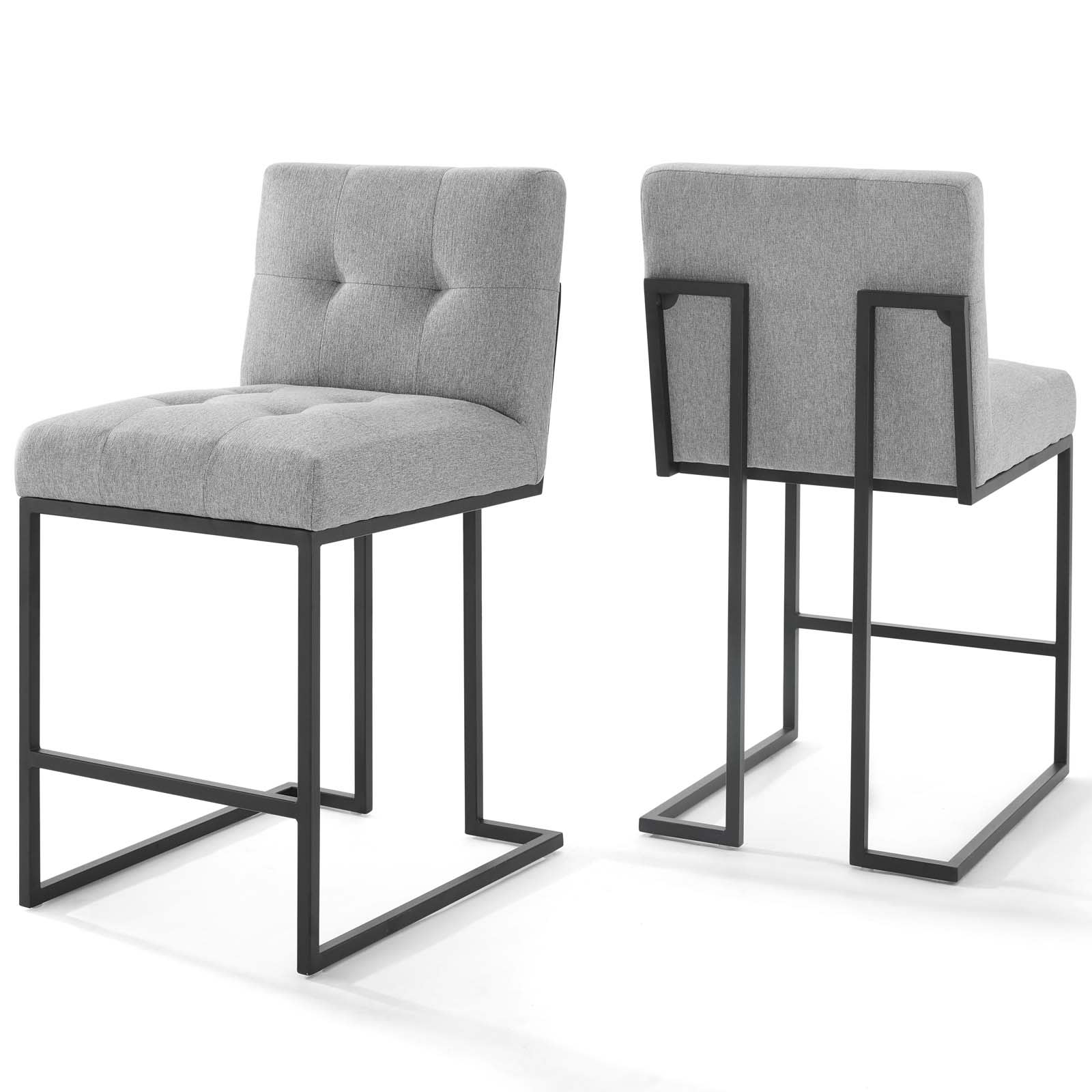 Modway - Privy Black Stainless Steel Upholstered Fabric Counter Stool Set of 2 in Black Light Gray
