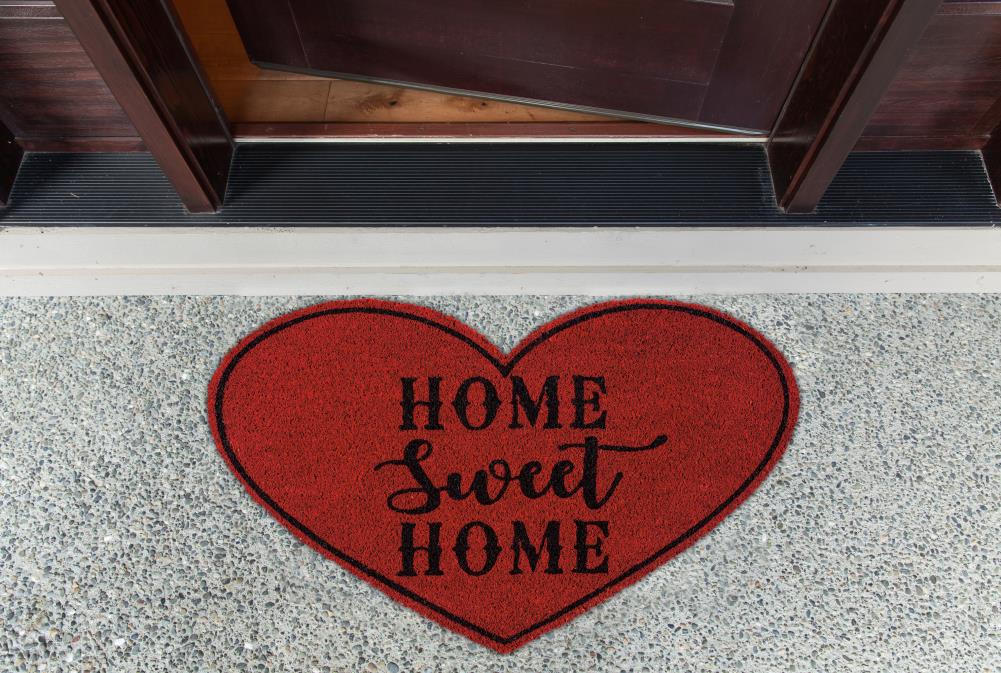 Heart-Shaped Red Coir Outdoor Doormat, 18x30 inches