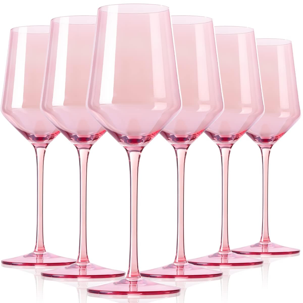 Aoibox  Pink Crystal Wine Glass Set 6 Count 15 oz Long Stem Thin Rim for Red White Wine Weddings Bridal Shower