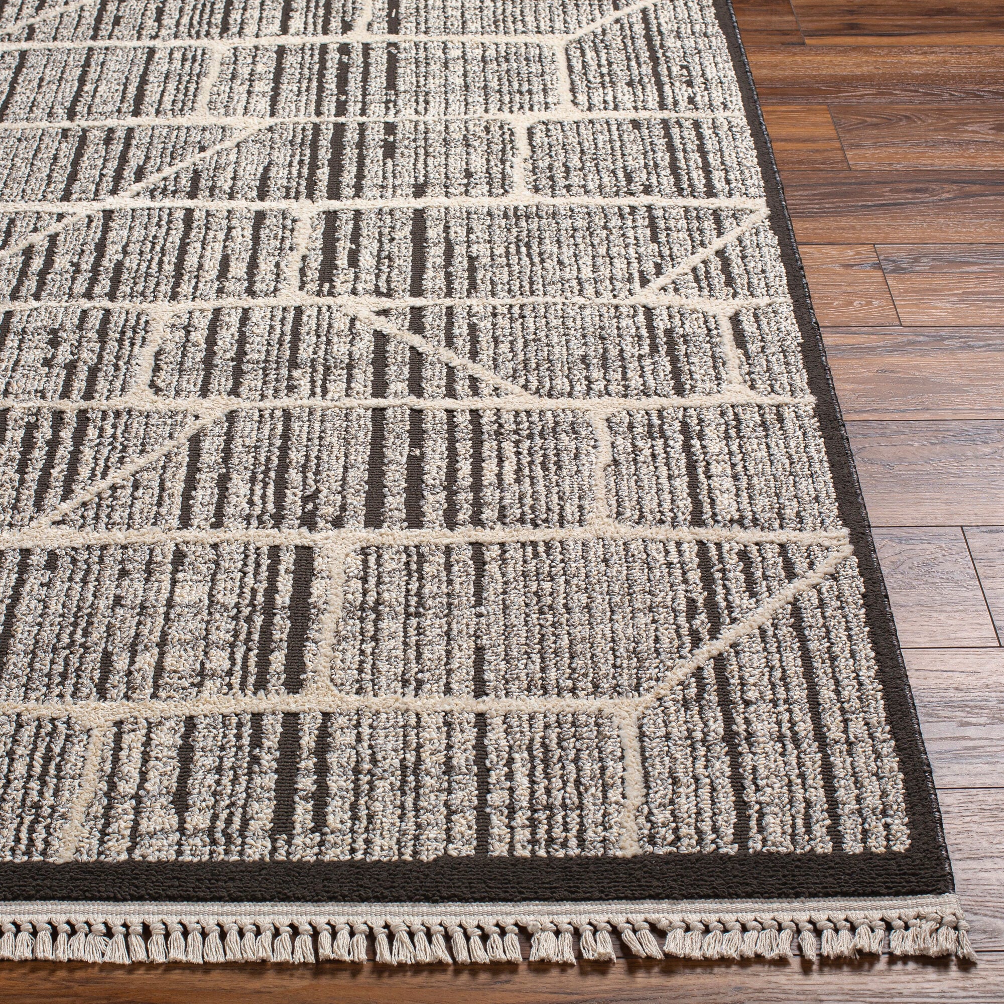 Berlin 31732 Black and Ivory Boho-Industrial Area Rug, 5'2" x 7'