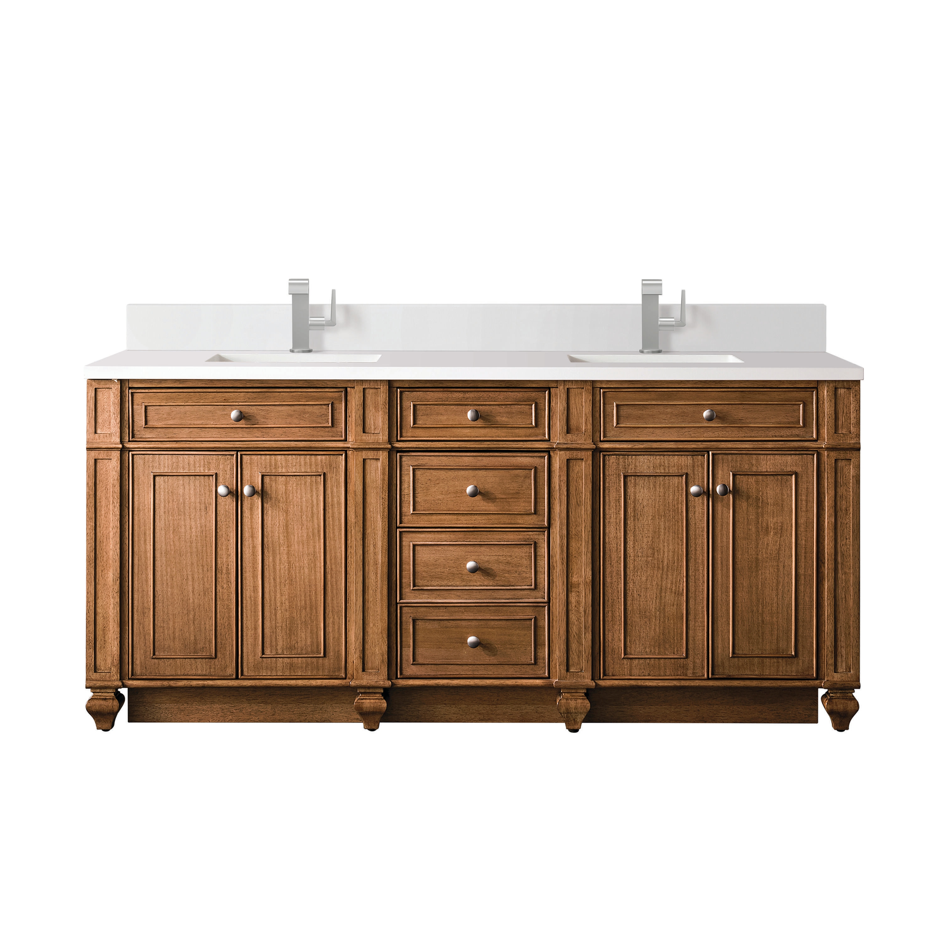 James Martin Vanities 157-V72-SBR-1WZ Bristol 72-in Saddle Brown Undermount Double Sink Bathroom Vanity with White Zeus Quartz Top