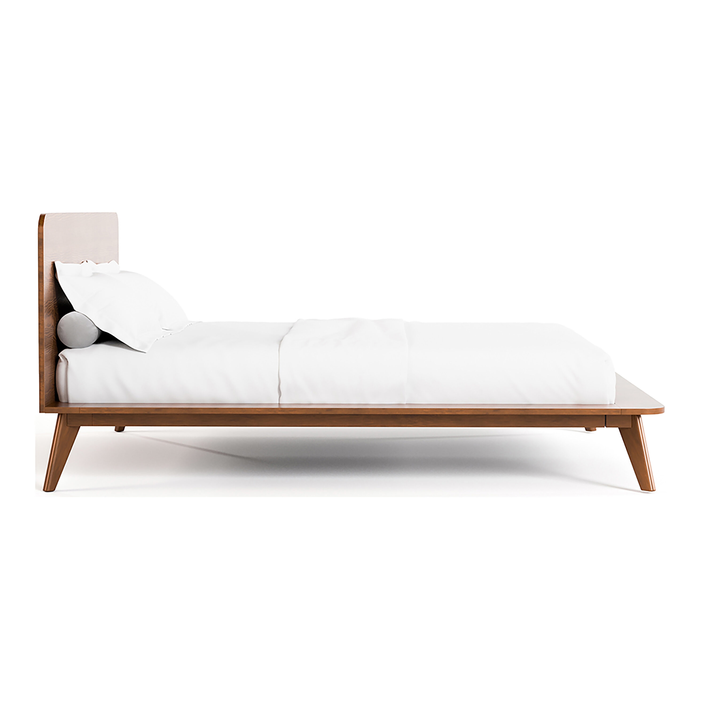 Walnut Full Wood Platform Bed with Headboard and Drawer