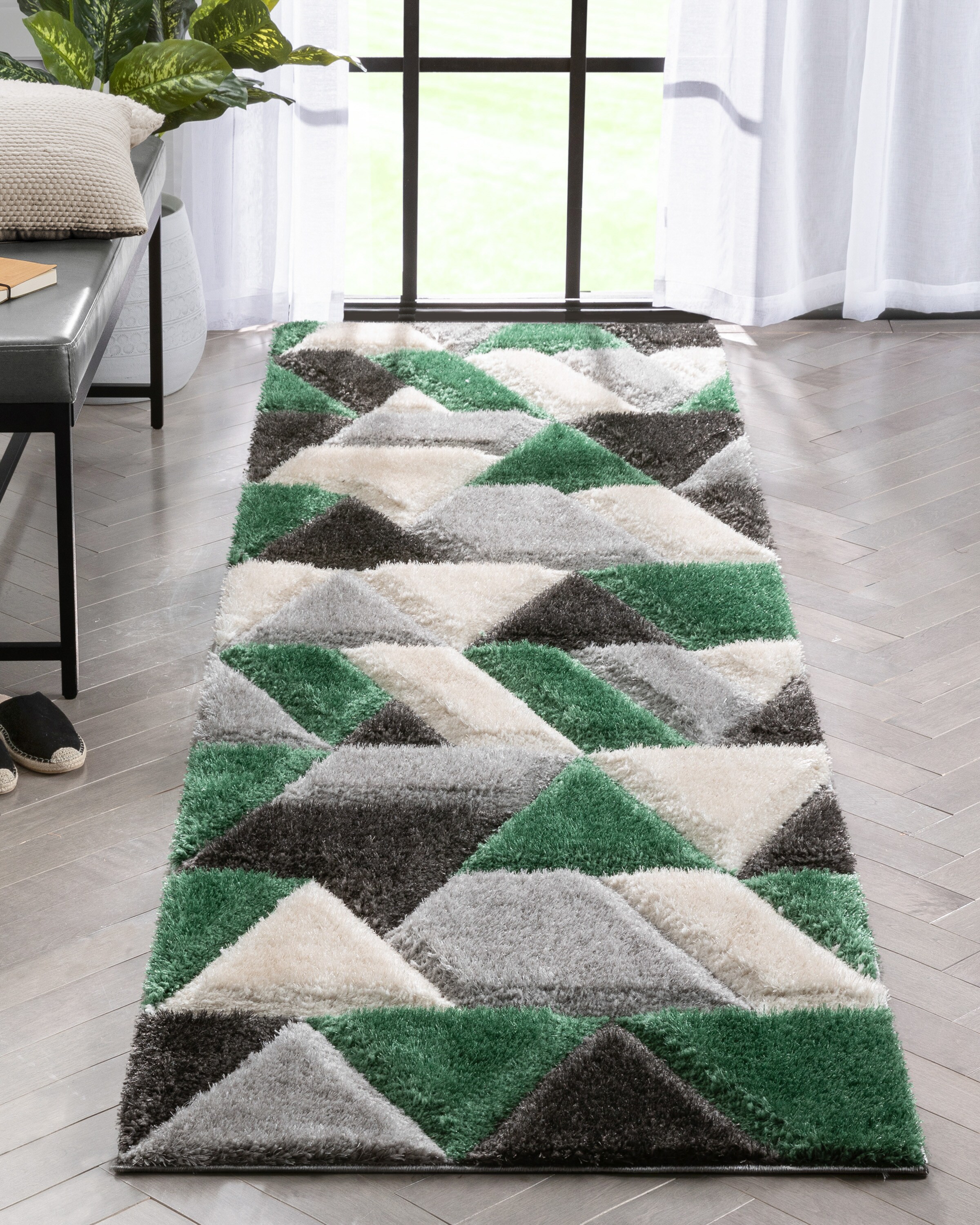 Well Woven SF-155-2L San Francisco 2 x 9 (ft) Loomed Polyester Green Rectangular Indoor Geometric Global Runner rug