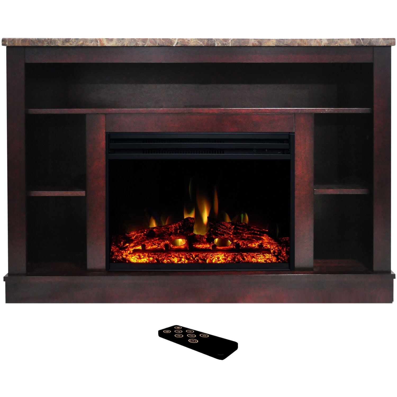 Cambridge CAM5021-1MAHLG3 47.2-Inches W Mahogany TV Stand with Fan-forced Flat wall Electric Fireplace with Remote Control Included