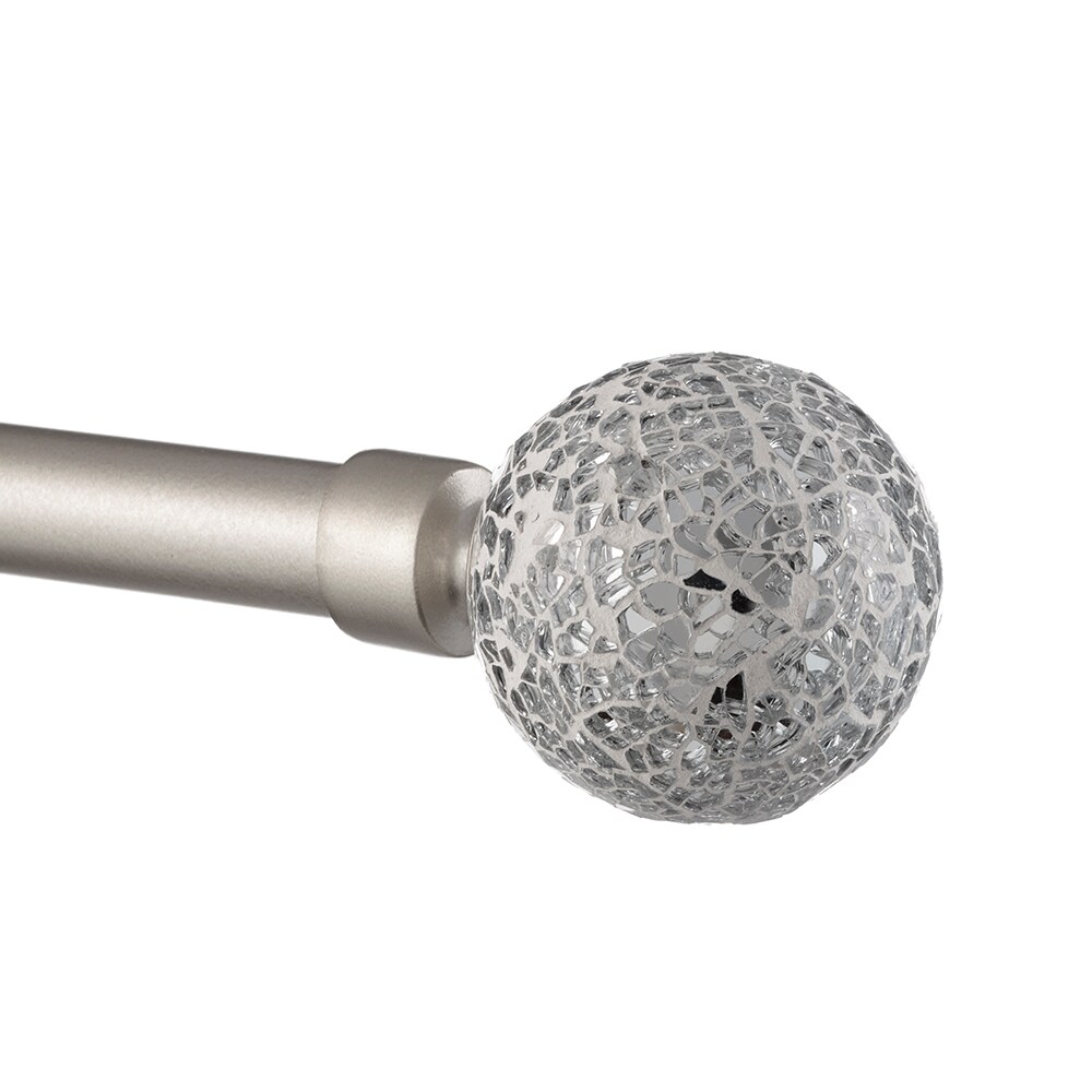 Exclusive Home ER1002-01 66120 White Mosaic 66-in to 120-in Matte silver Iron Single curtain rod with Finials