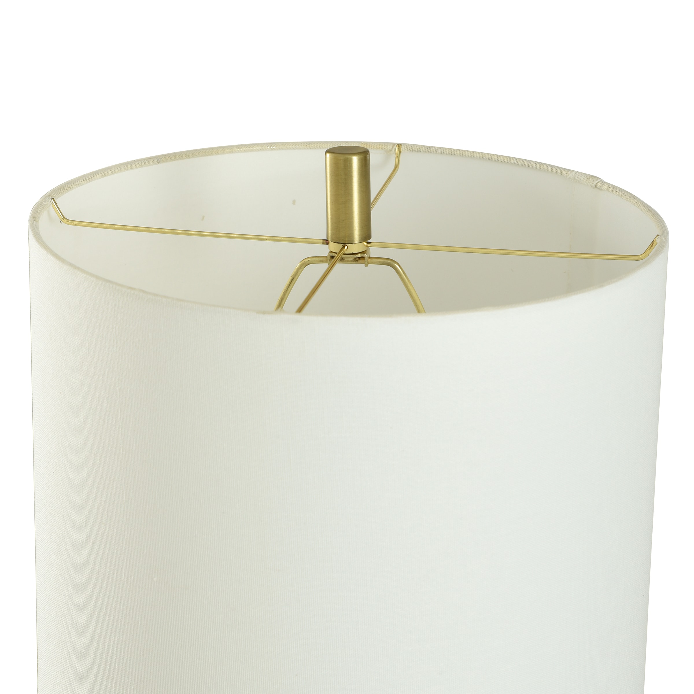 White Concrete and Brass Table Lamp with Drum Shade