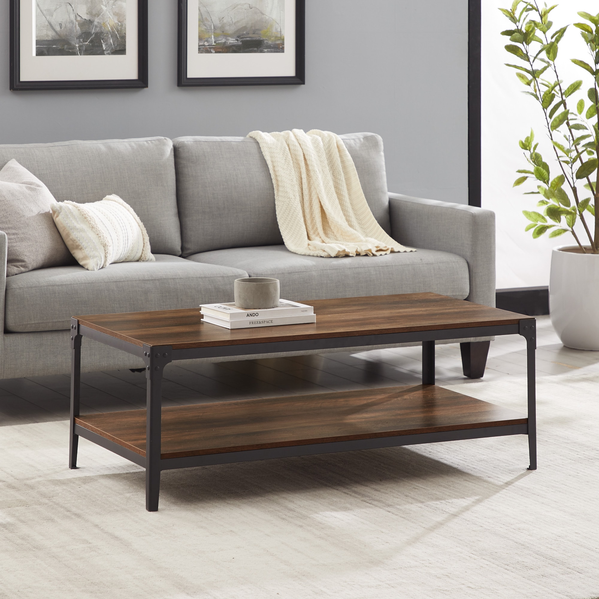 Walker Edison Rustic Oak Wood Veneer Rustic Coffee Table in the Coffee ...