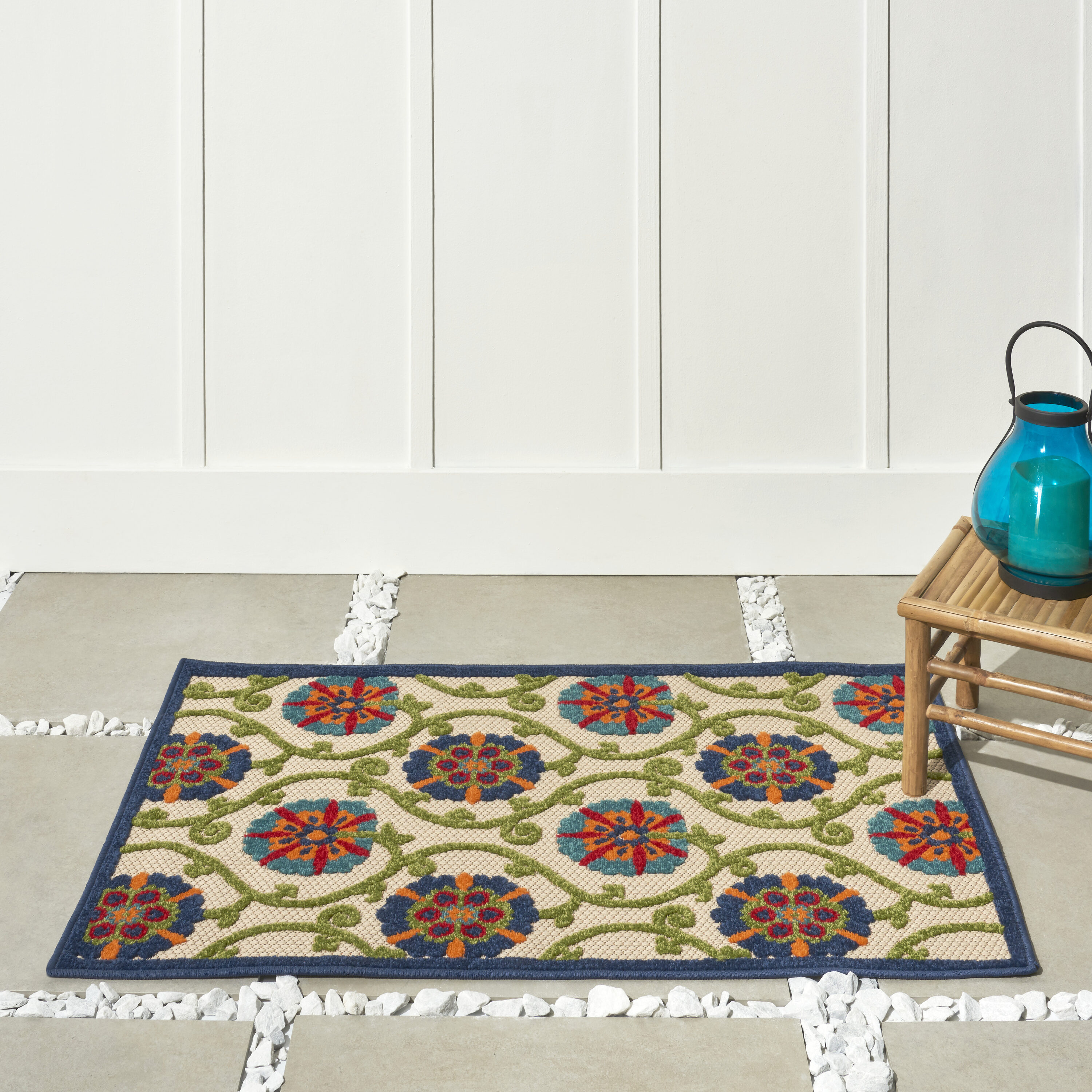 Aloha Floral Blue Multicolor 6' x 9' Reversible Outdoor Rug