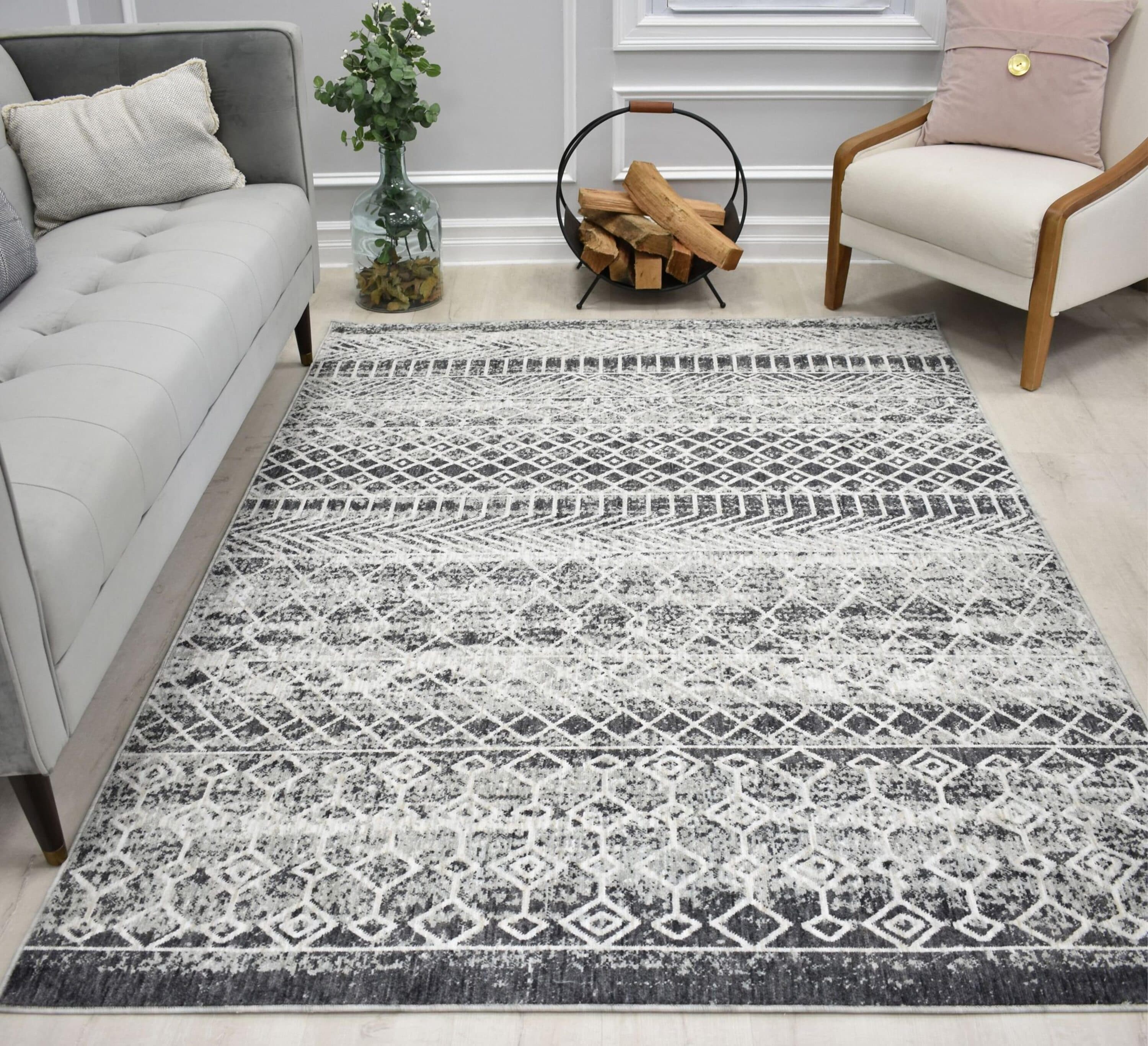 Rugs America Celestia 8 x 10 Streaky White Indoor Tribal Area Rug in ...