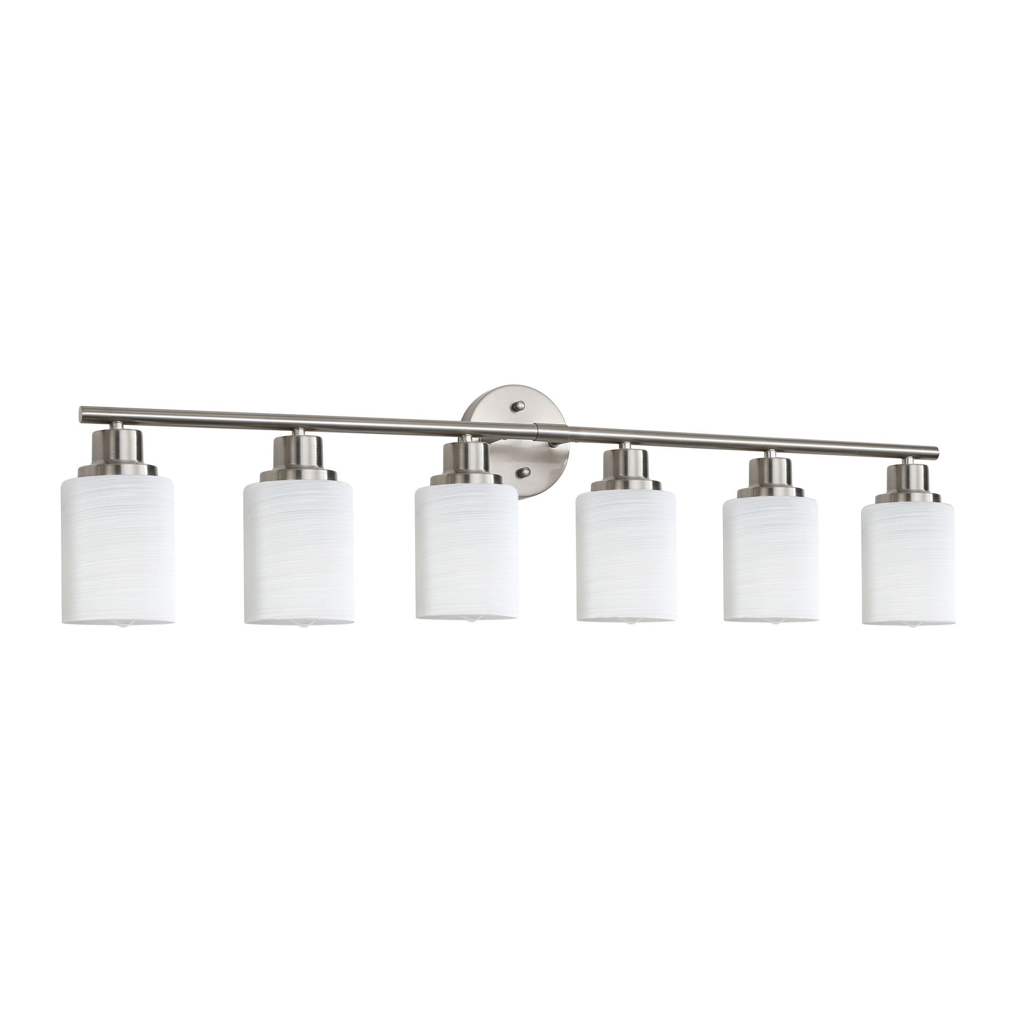 Wudkey 39-in Brushed Nickel Iron Vanity Wall Sconce with Frosted Glass Shades 6-Light