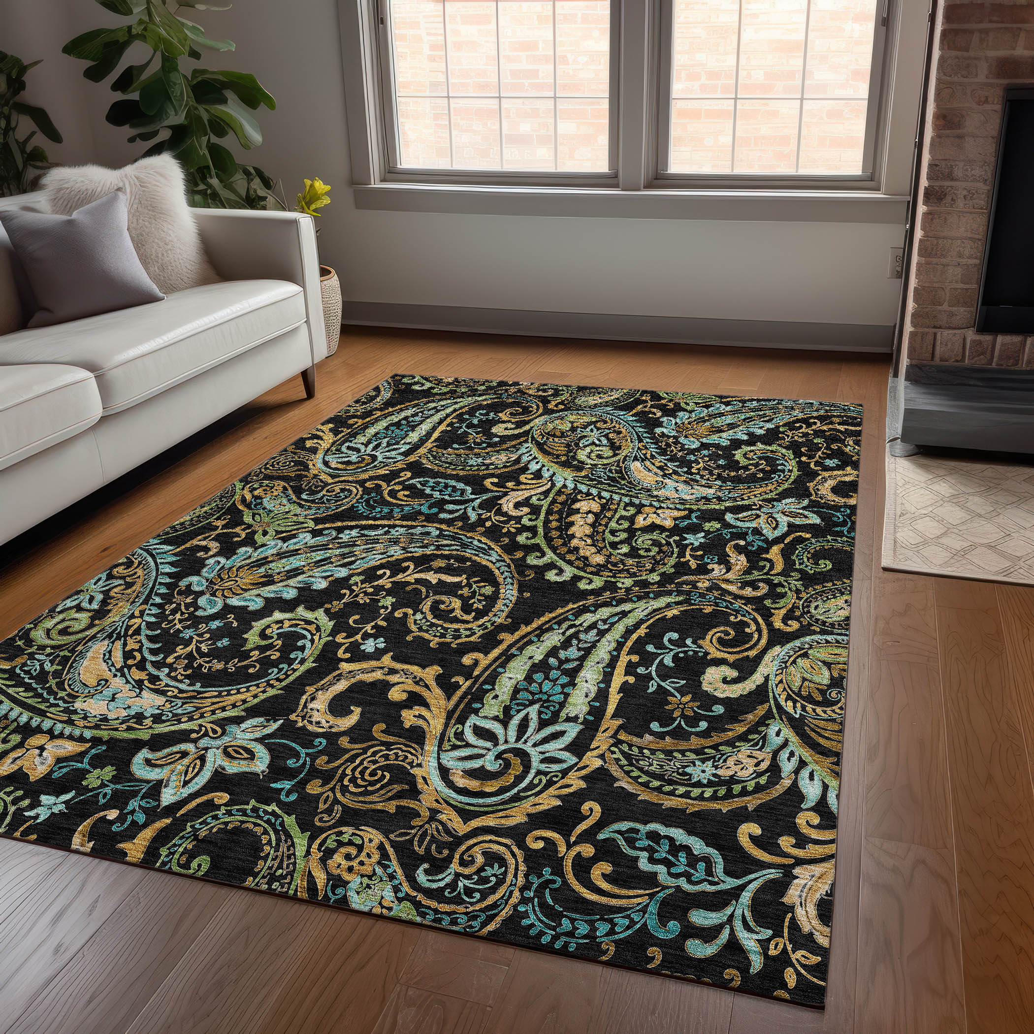 Addison Rugs ACN533BK30X46 Chantille 2 x 3 (ft) Polyester Black Rectangular Indoor/Outdoor Abstract Farmhouse/Cottage Machine washable Area rug
