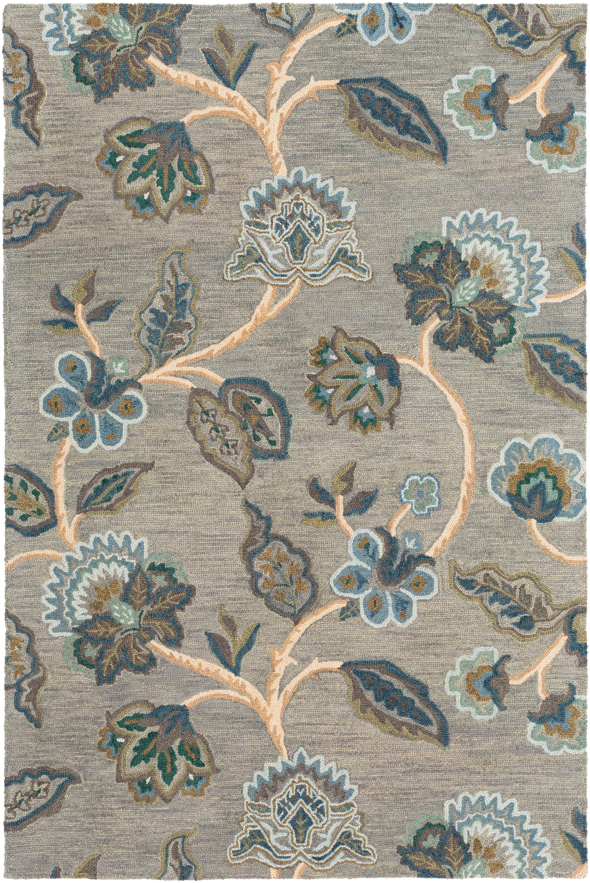 Surya CHX1002-576 Chanceux 5 X 8 (ft) Wool Teal Indoor Floral/Botanical Area Rug
