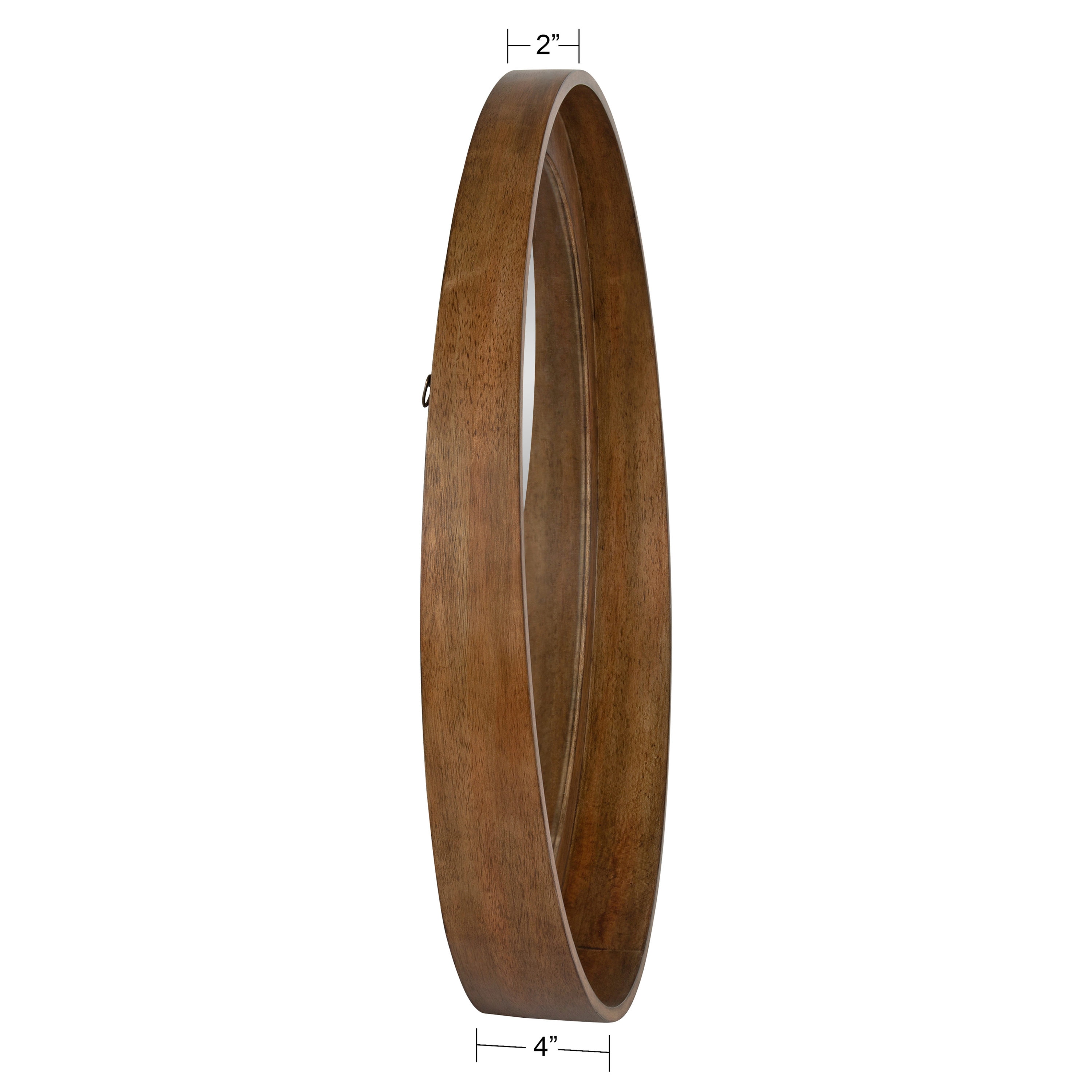Walnut Round Wood Wall Mirror with Shelf 30"