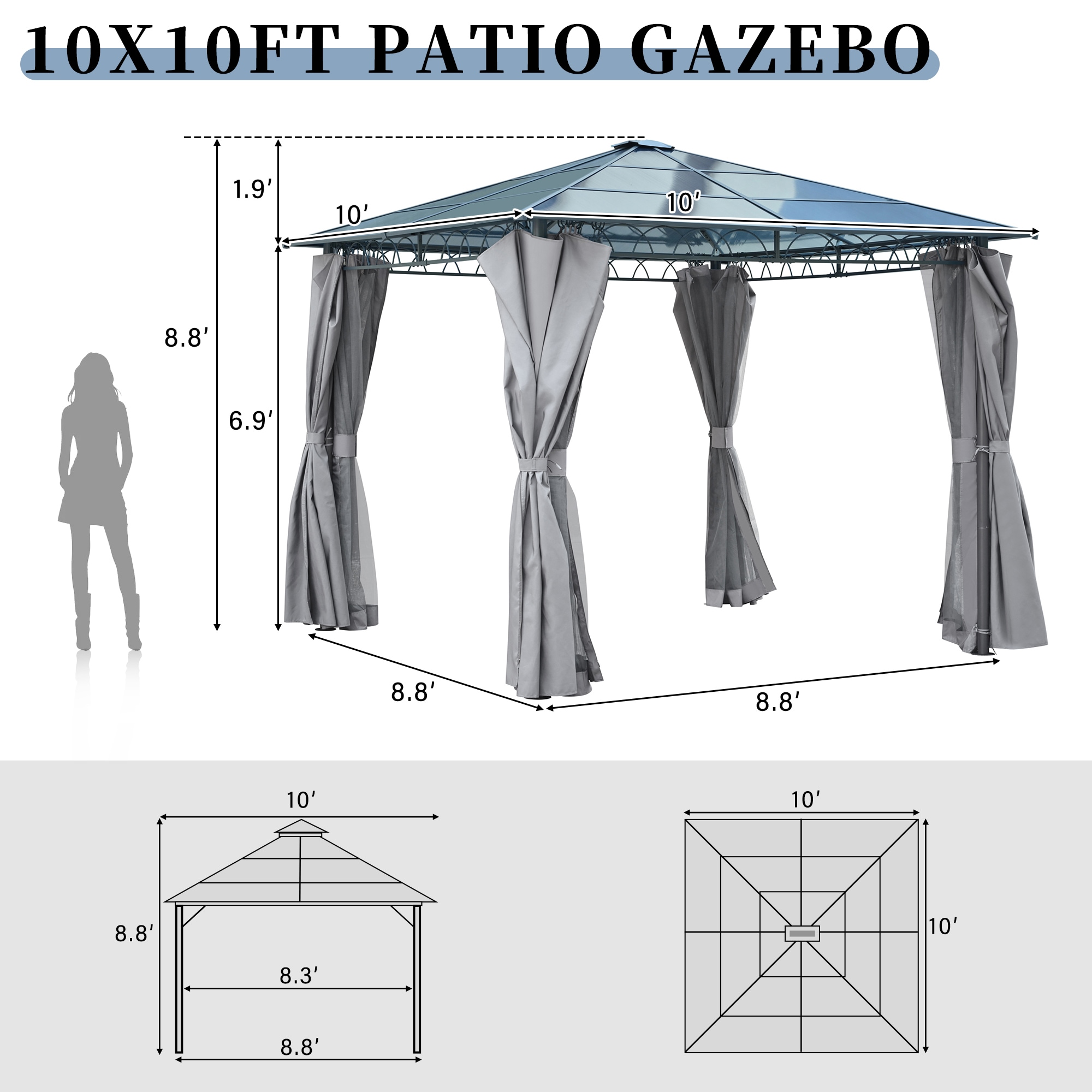 SINOFURN SYA010483BN Wood-Resin-Gazebos - View #3