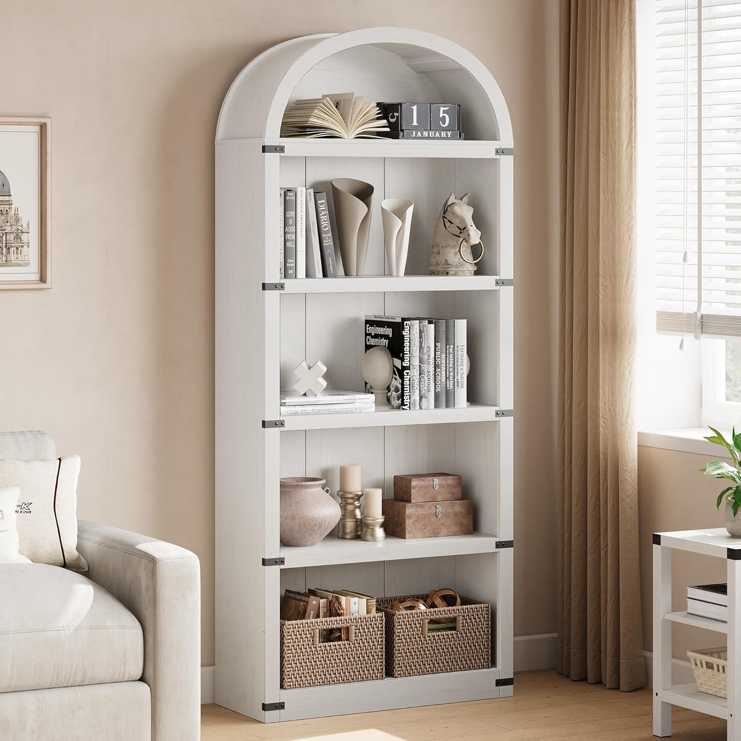 GAOMON 5-Shelf Arched Bookcase 71.65 in Tall Farmhouse Wooden Bookshelf ...