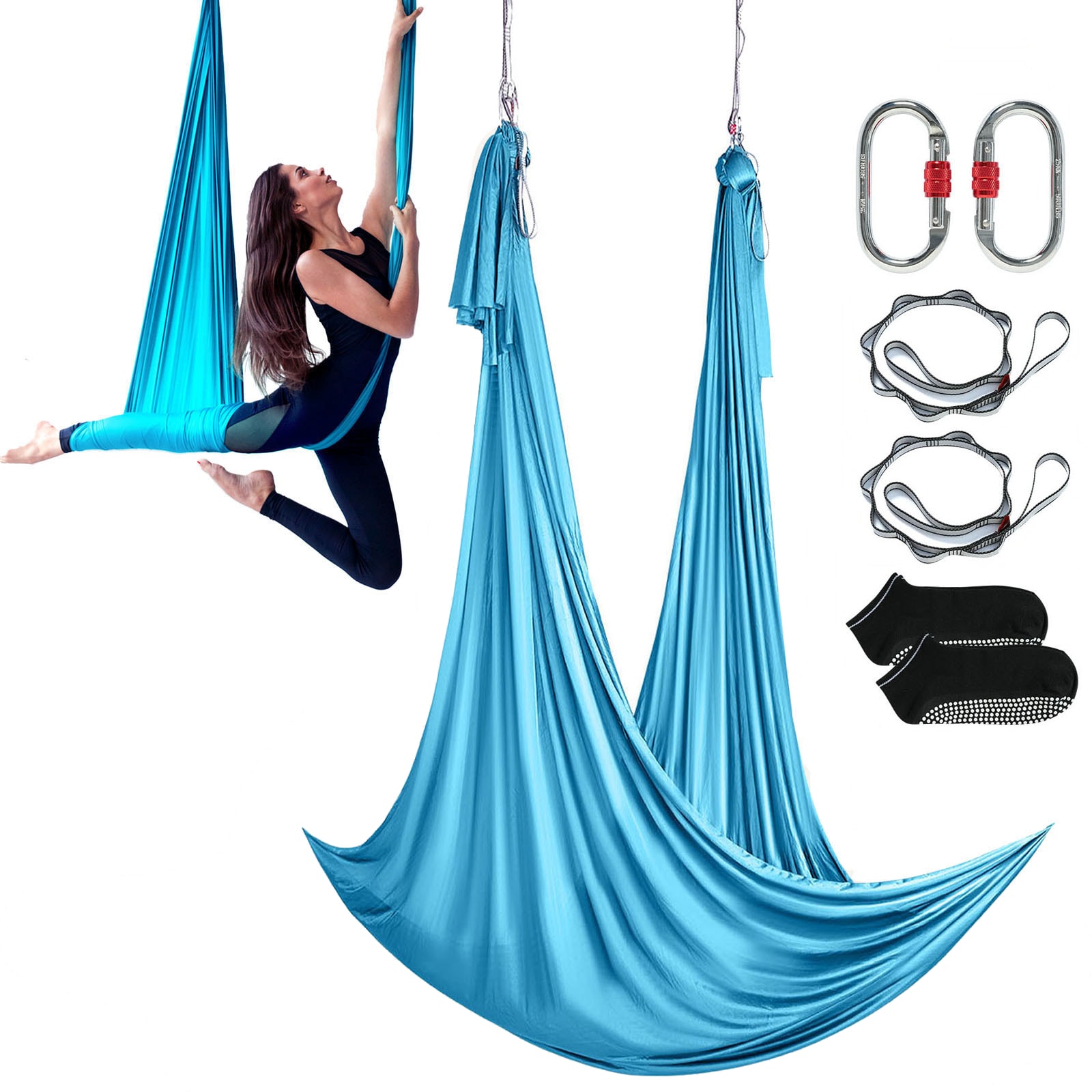 VEVOR SCDCK5X28MQZ03283V0 Aerial Yoga Hammock and Swing  5.5 Yards  Aerial Yoga Starter Kit with 100gsm Nylon Fabric  Full Rigging Hardware and Easy Set-up Guide  Antigravity Flying for All Levels Fitness Bodybuilding  Blue