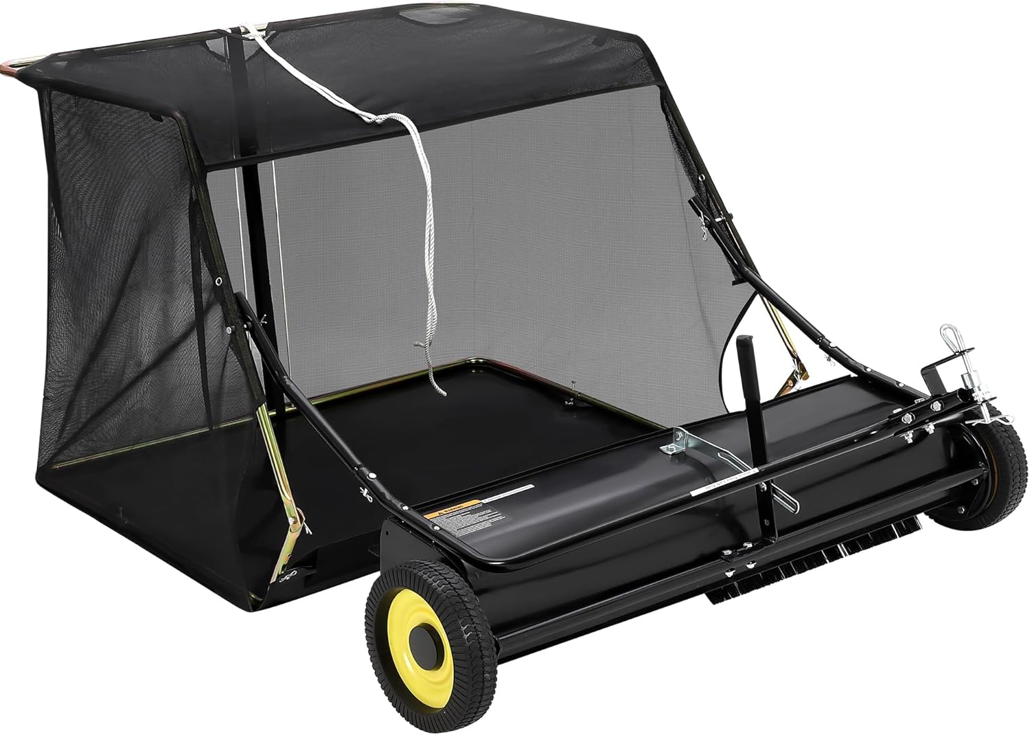 44 Inch Lawn Sweeper Tow Behind Pull Behind Grass Sweeper Heavy Duty Leaf and Grass Collector with Dumping Rope Design
