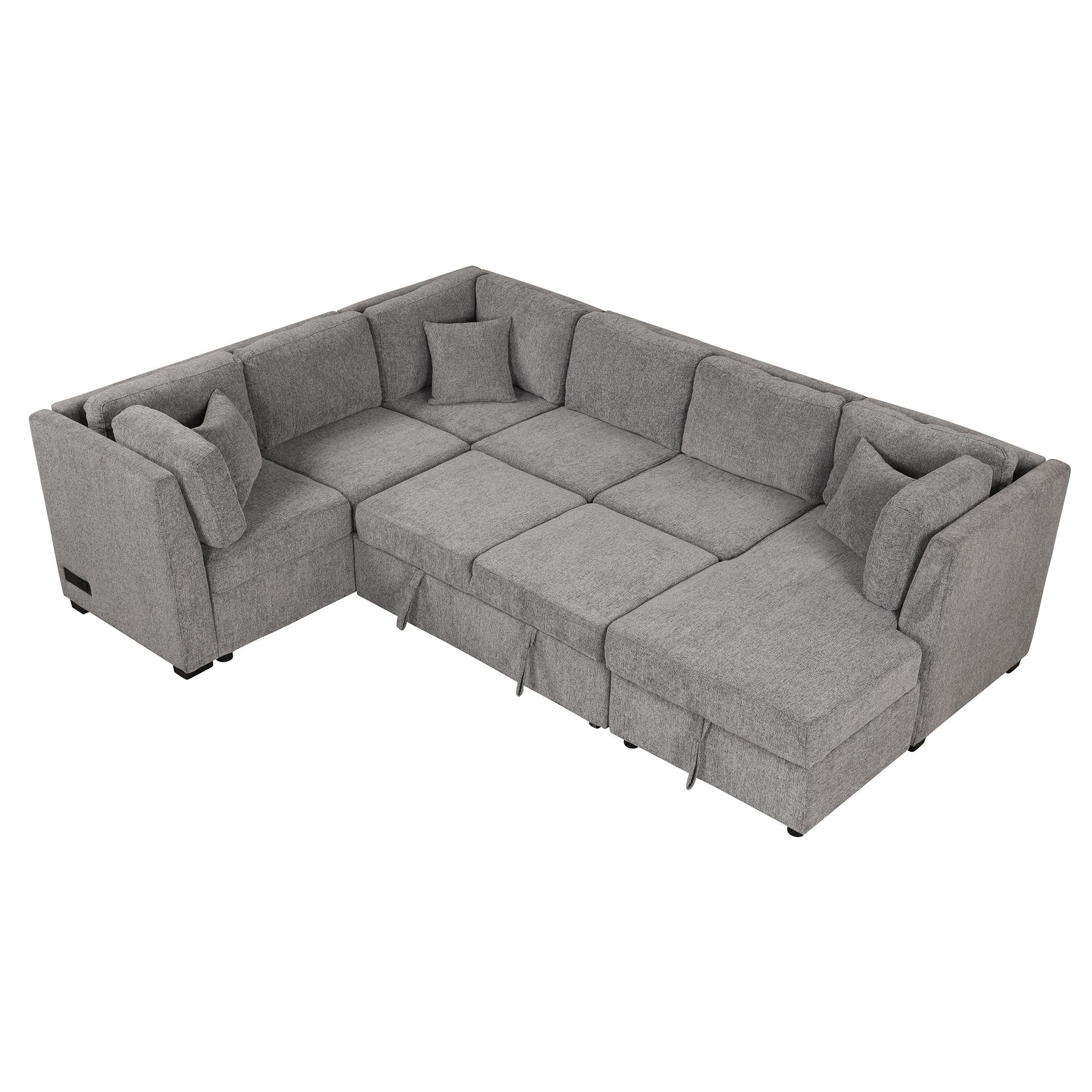 Clihome - U-shaped 108.6-in W Modern Light Gray Chenille 6-seater Storage Sectional