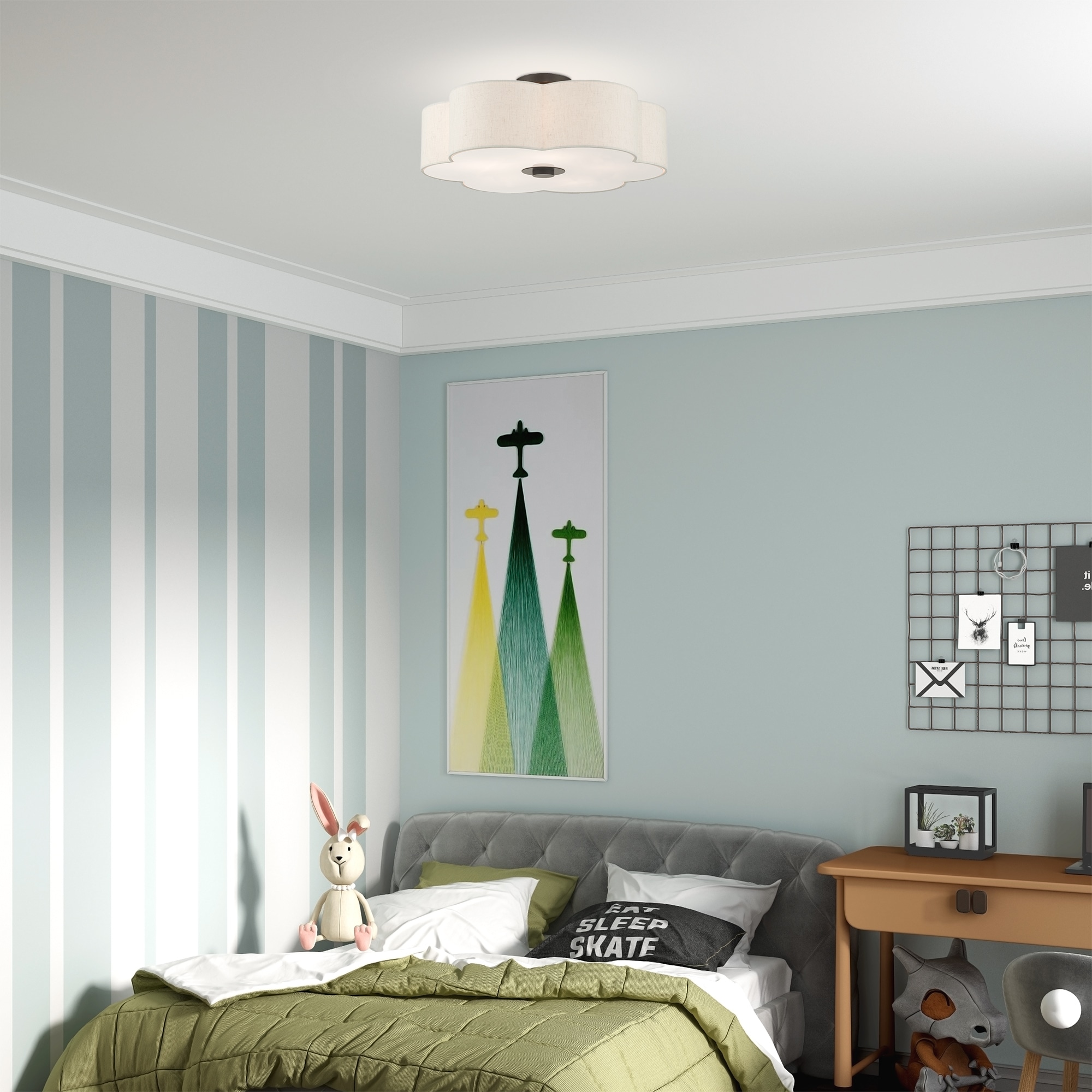 Solstice English Bronze 5-Light Semi-Flush Mount with Oatmeal Shade