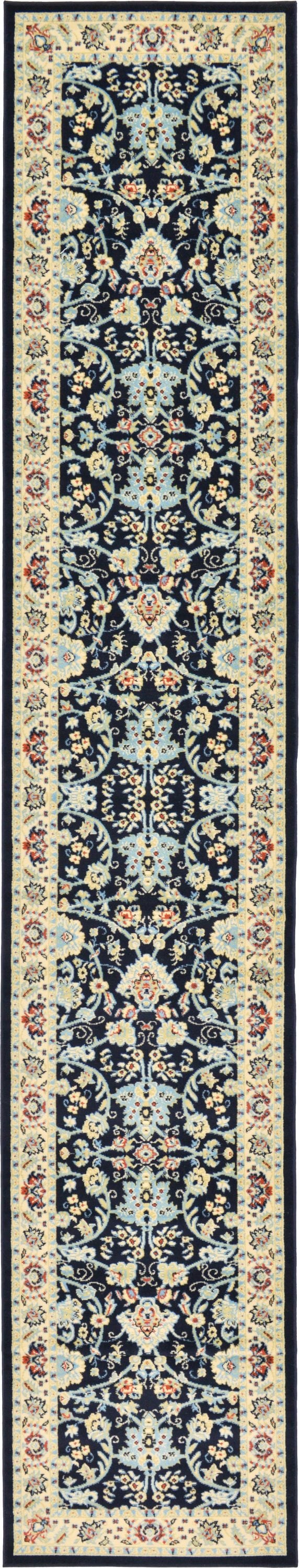 Unique Loom 3123496 Washington Sialk Hill 2 x 16 (ft) Loomed Polypropylene Navy Blue/Ivory Rectangular Indoor Floral/Botanical Vintage Runner rug