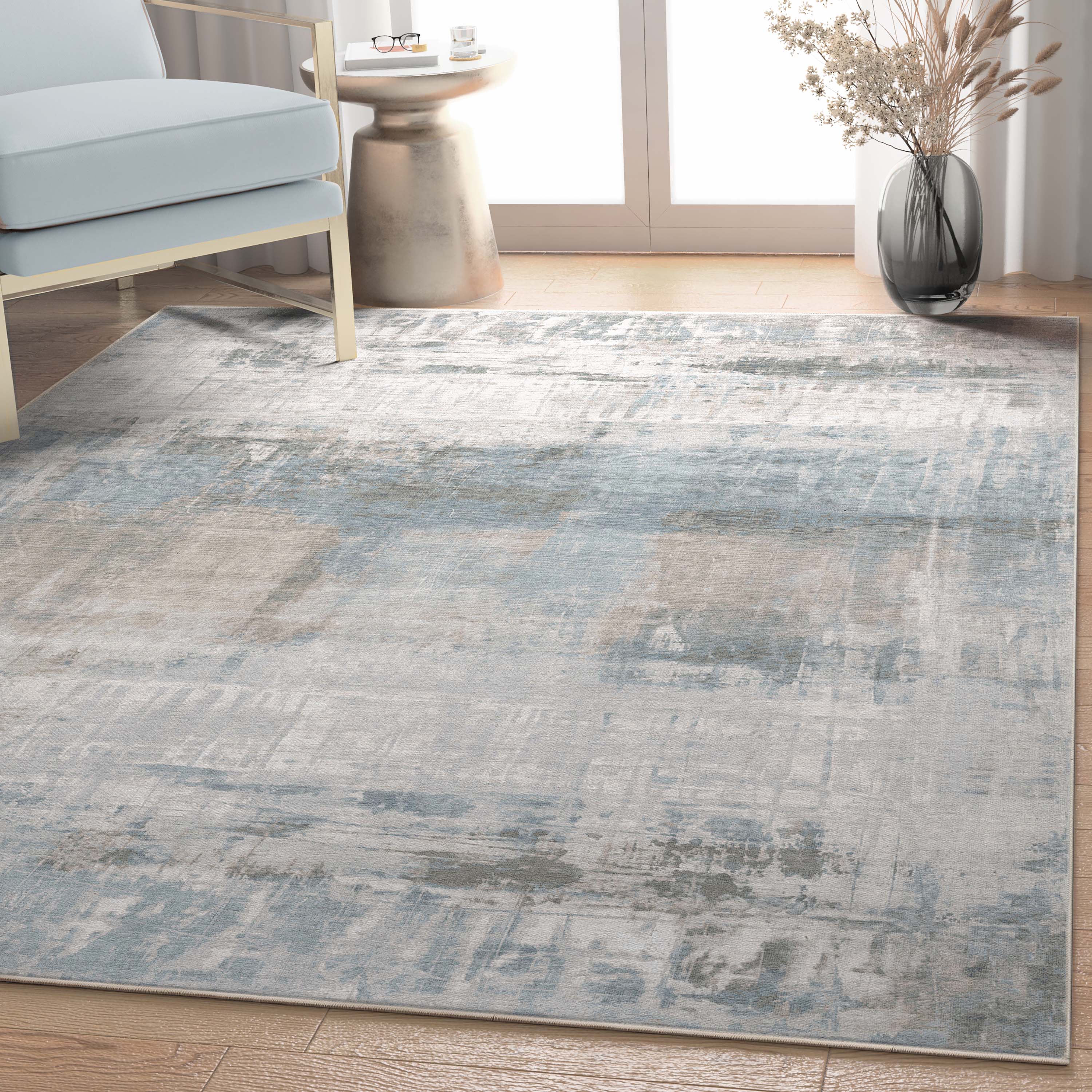 Well Woven W-AB-30B-7 Abstract 8 x 10 (ft) Flatweave Polyester Gray Rectangular Indoor Stripe Mid-Century Modern Area rug