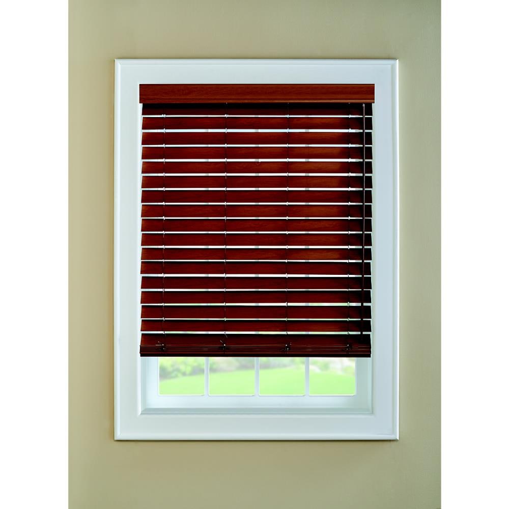 LEVOLOR 1922086 2-in Slat Width 72-in x 72-in Corded Walnut Faux Wood Room Darkening Horizontal Blinds