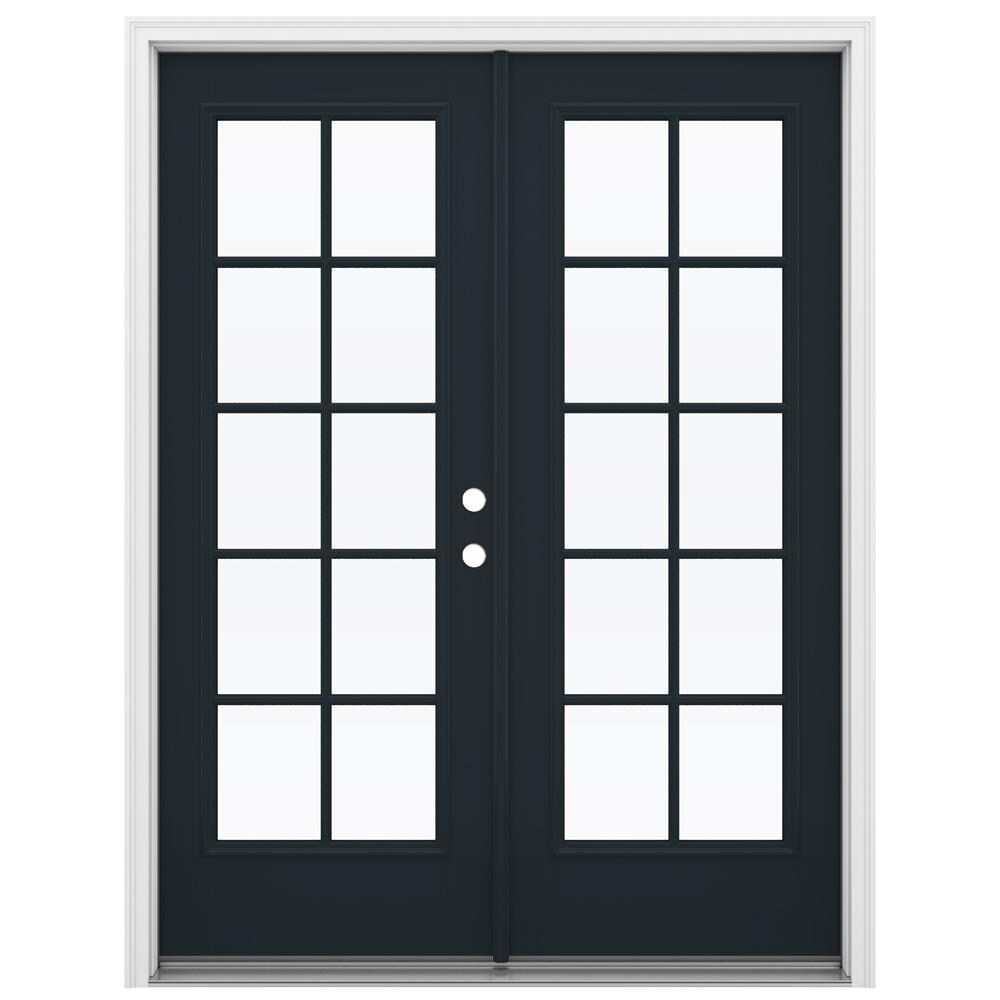 JELD-WEN 60-in x 80-in 4-9/16-in Low-e Blinds Between The Glass Eclipse Fiberglass French Left-Hand Inswing Double Patio Door Brickmould Included