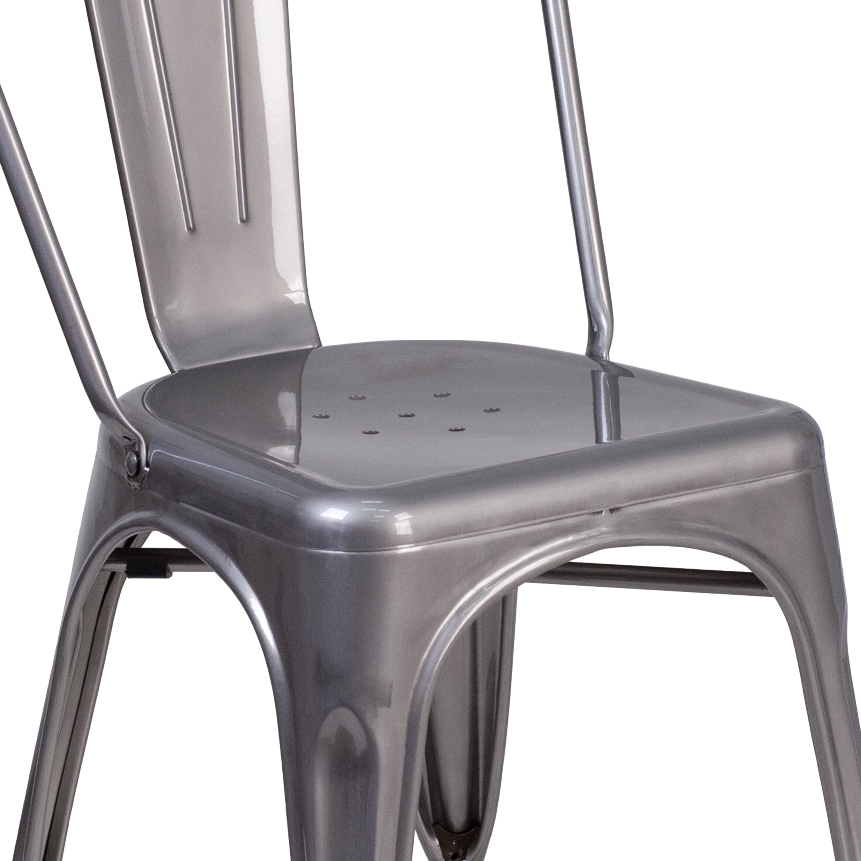 Silver Metal Armless Stackable Dining Chair